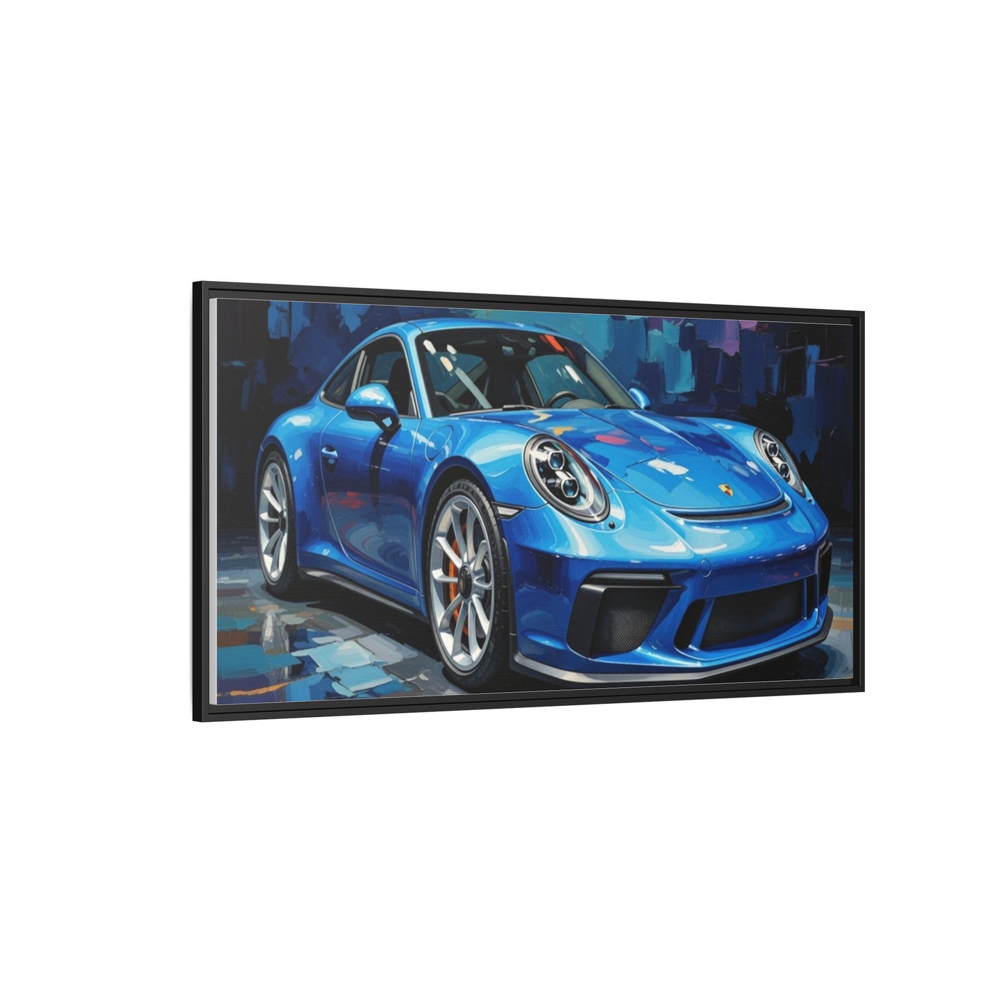 Blue Sports Car Matte Canvas Framed Print — Modern Automotive Wall Art