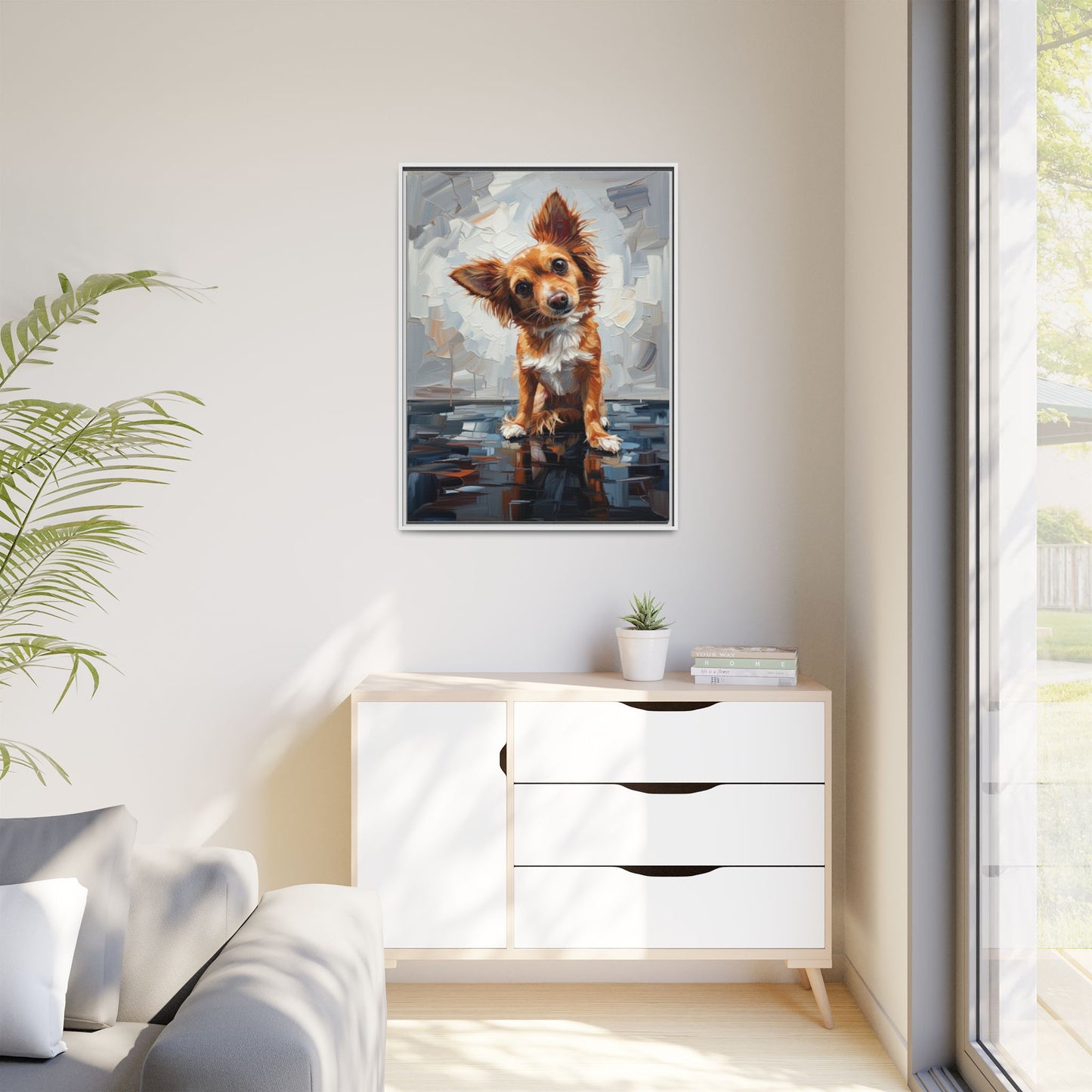 Framed Matte Canvas Print — Playful Brown Dog Portrait