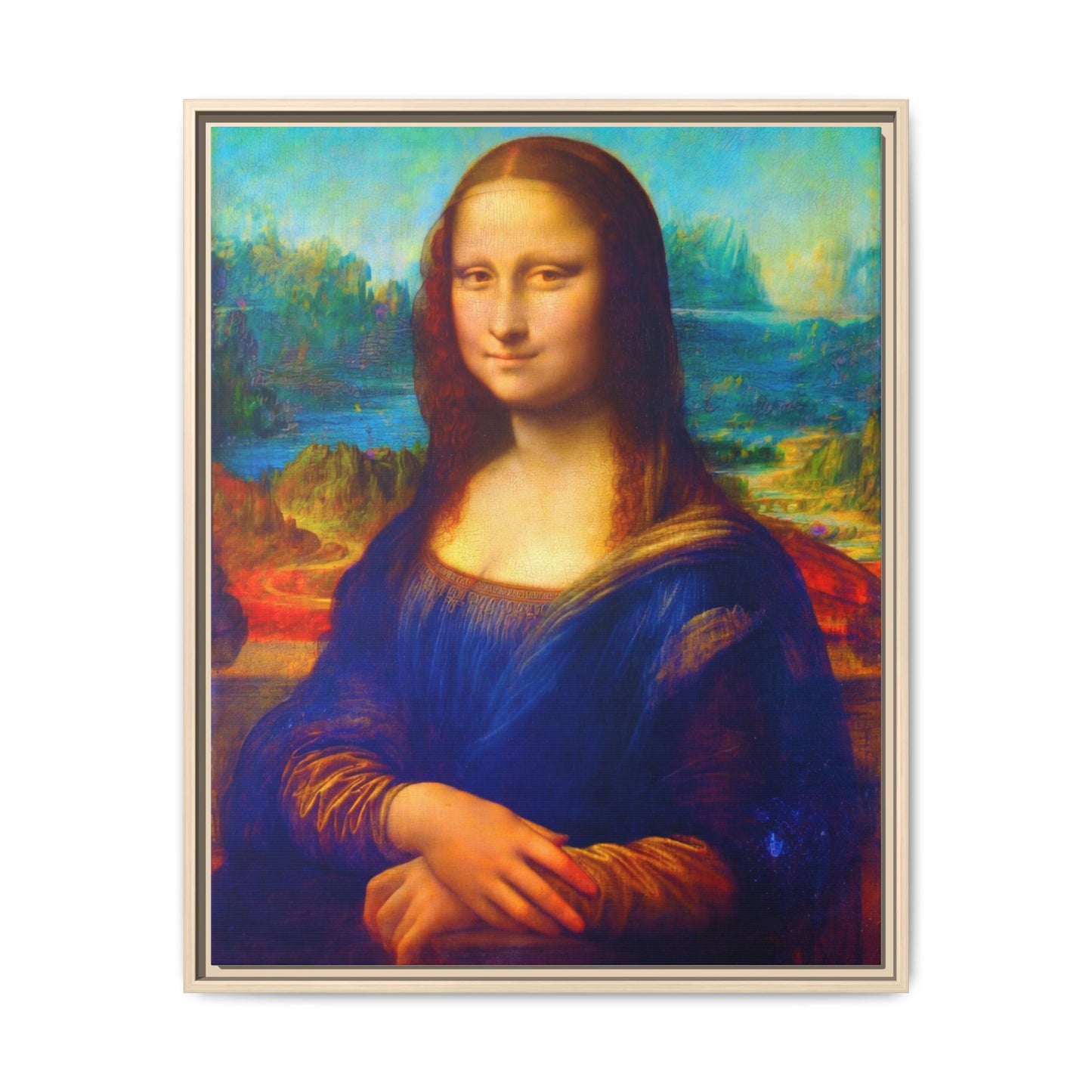 Framed Matte Canvas Print — Colorful Mona Lisa Wall Art