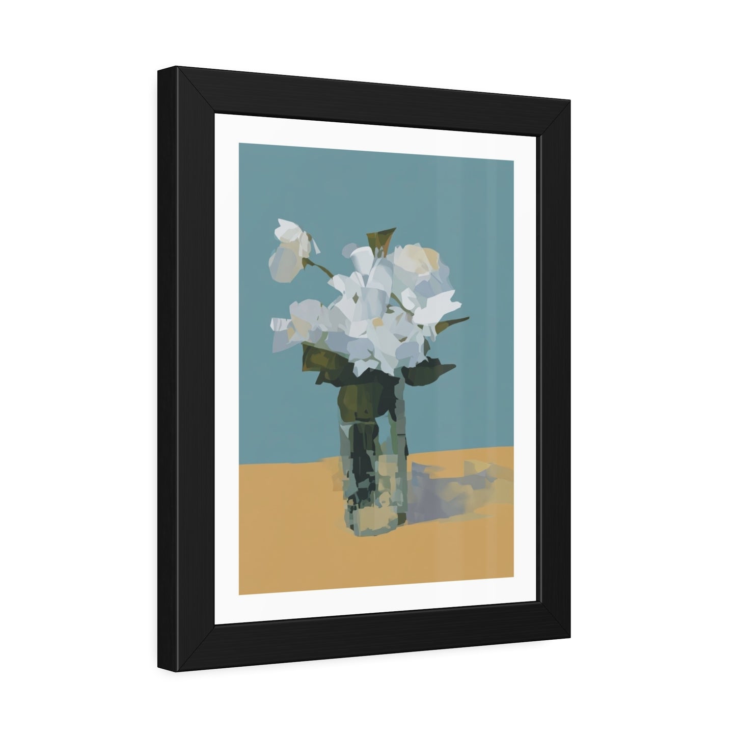 Framed Floral Poster - Modern White Blossoms in Vase Wall Art