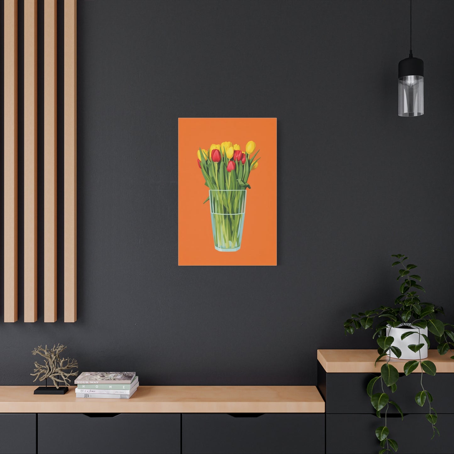 Tulip Bouquet Canvas Wall Art – Glass Vase on Orange