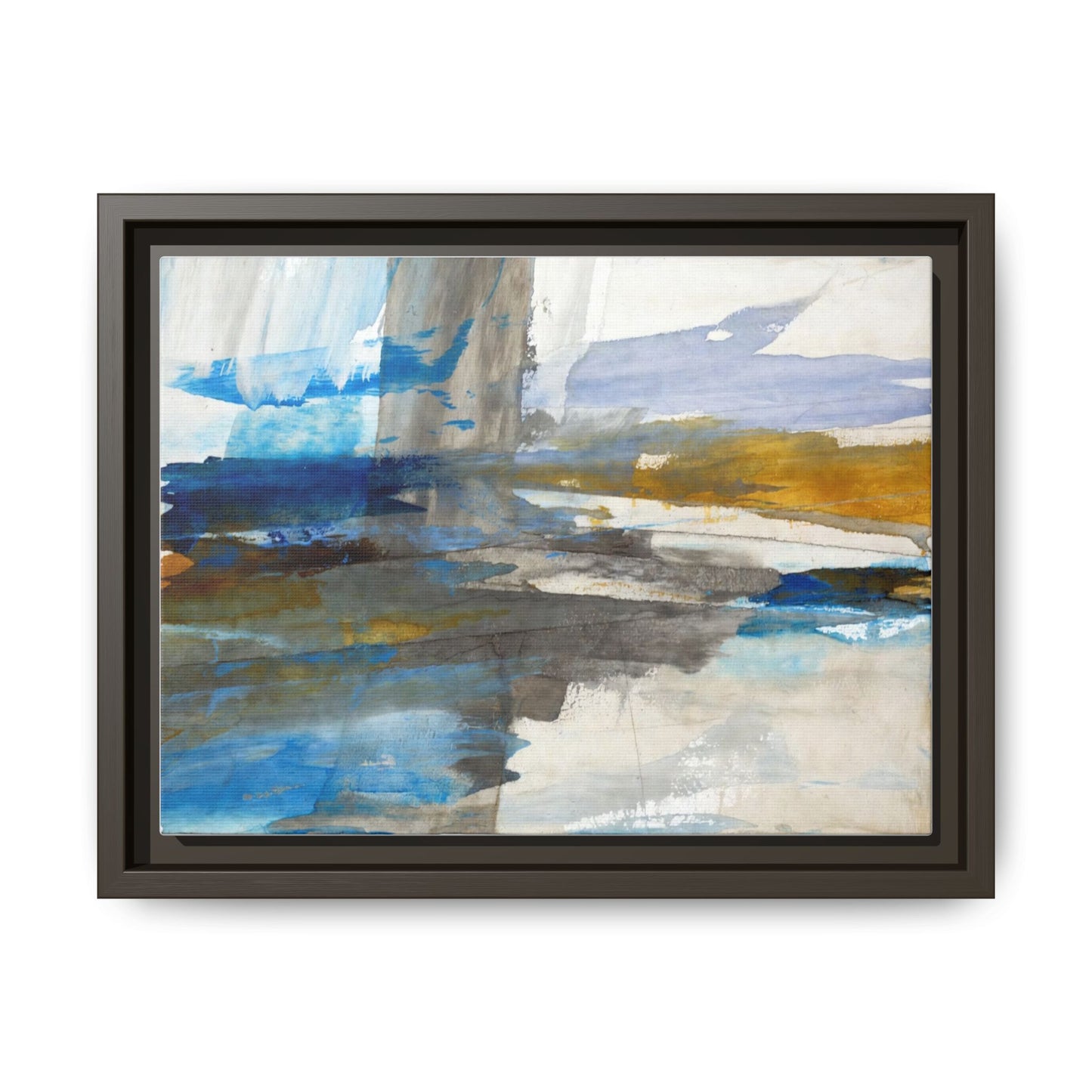 Abstract Blue & Gold Framed Canvas Art — Matte Multi-Color Wall Print