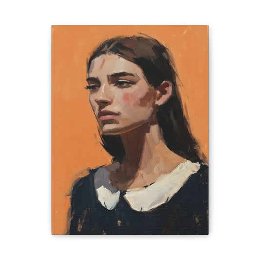 Portrait Canvas Print — Moody Female Figure in Warm Orange