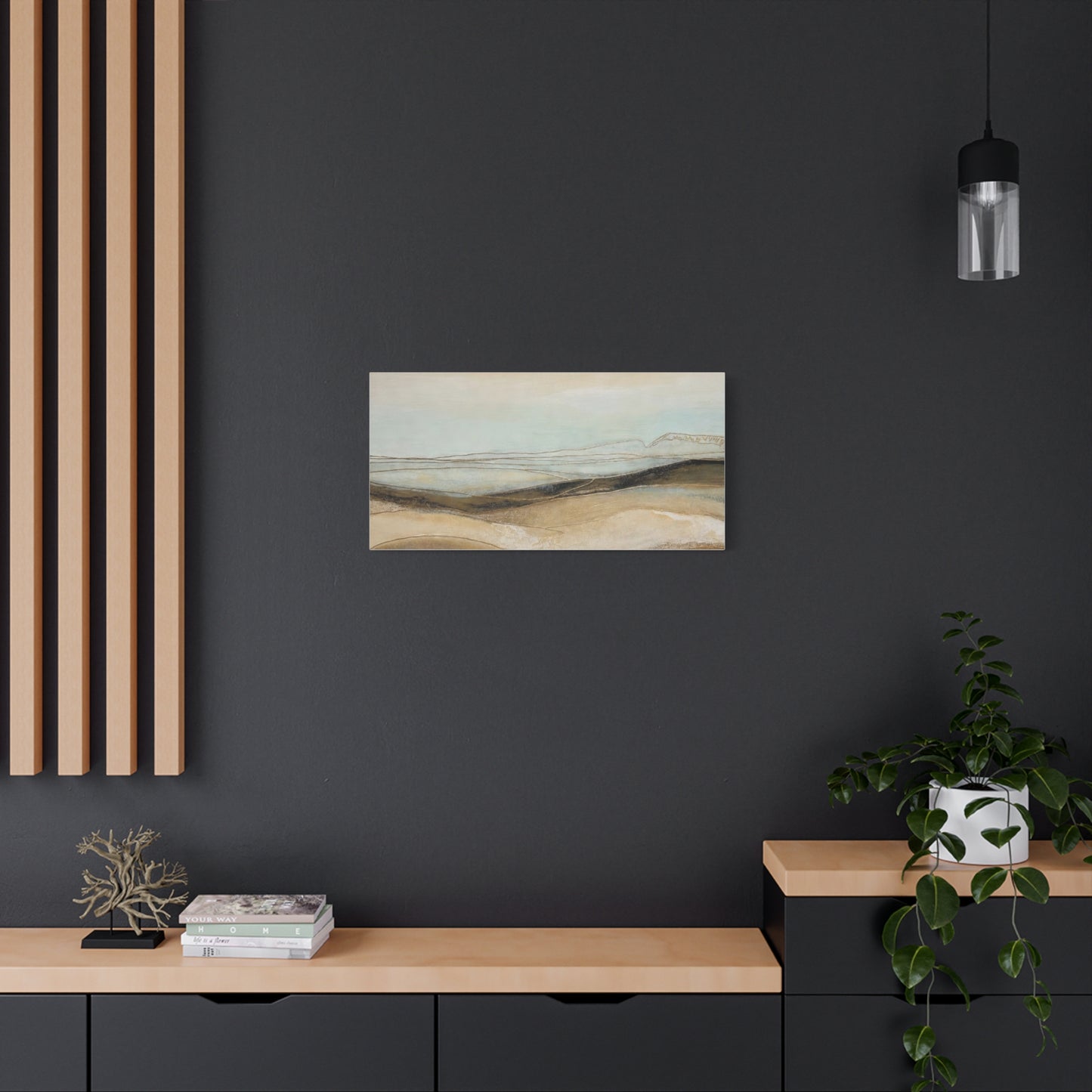 Abstract Coastal Landscape Matte Canvas Wall Art — Neutral Beach Waves Stretched Canvas