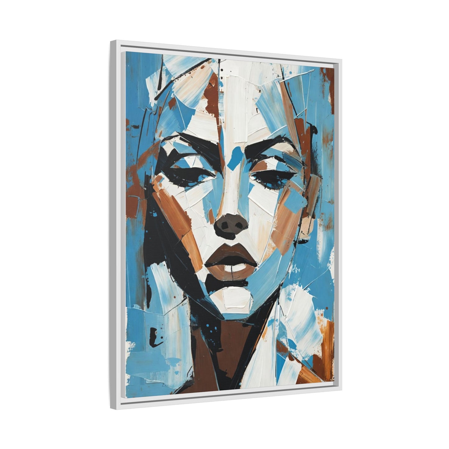 Abstract Blue Face Matte Canvas Wall Art — Framed Modern Portrait Print