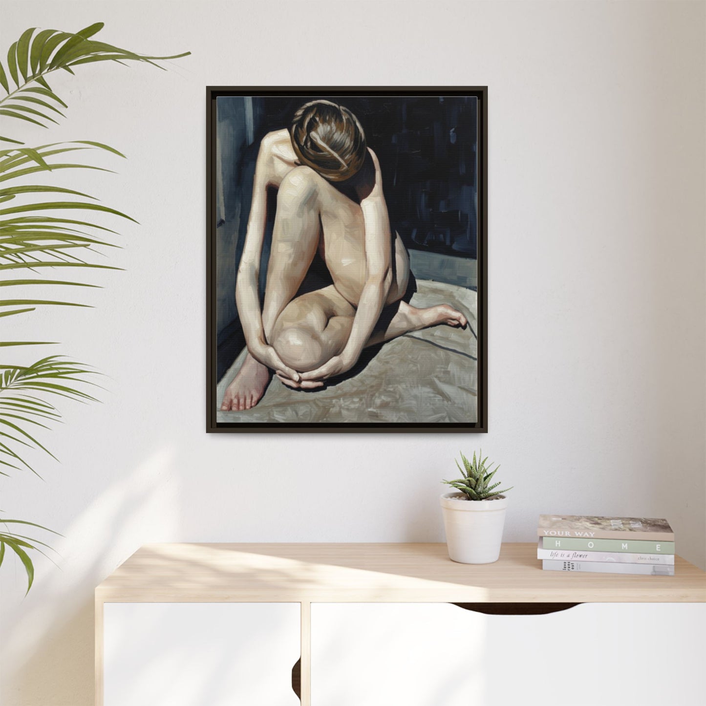 Framed Matte Canvas Print Contemplative Nude Figure Art