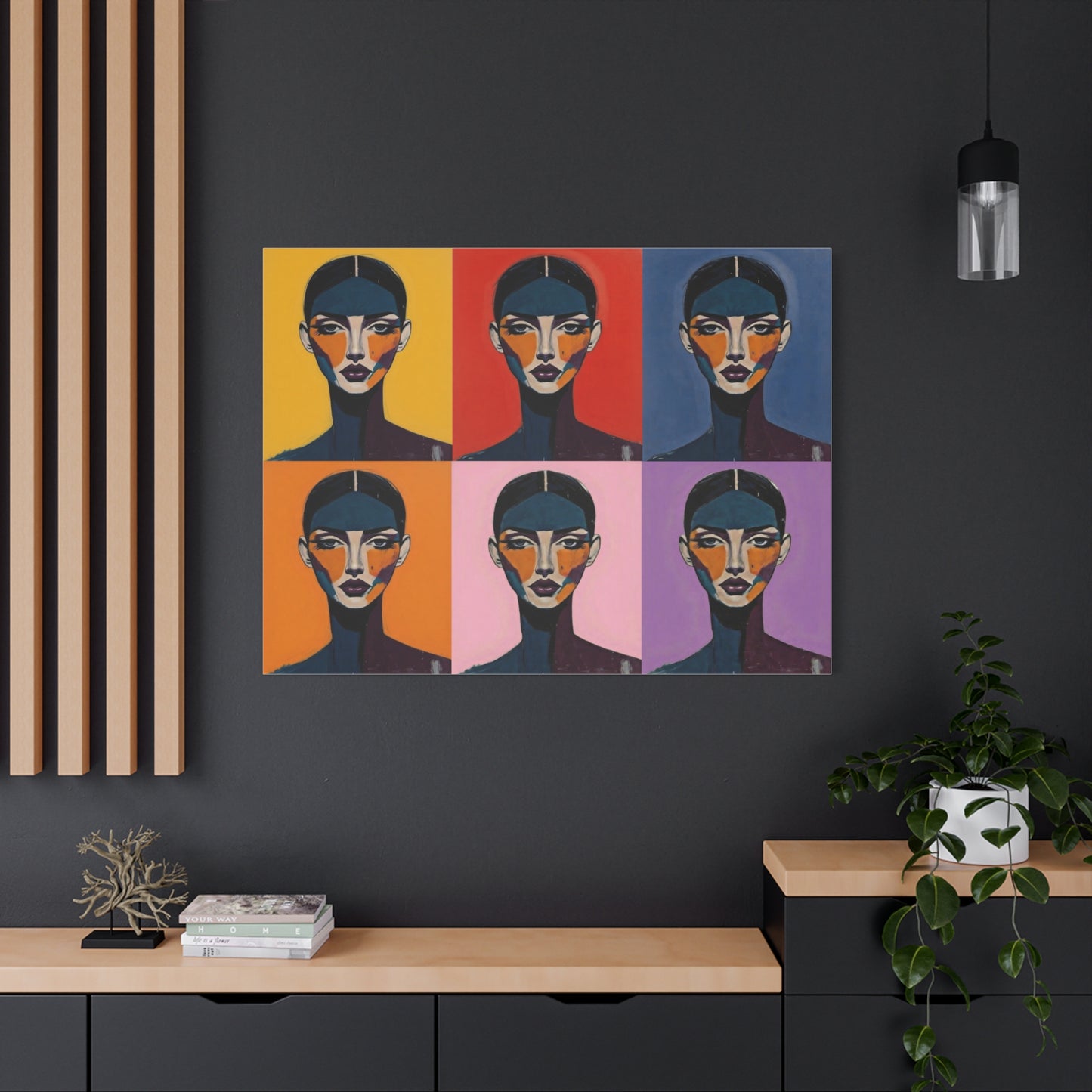 Pop Art Portrait Canvas - Colorful Six-Panel Female Face Wall Art