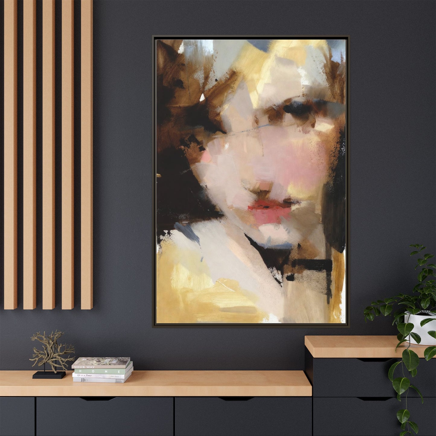 Abstract Portrait Matte Canvas Framed Print — Modern Feminine Wall Art
