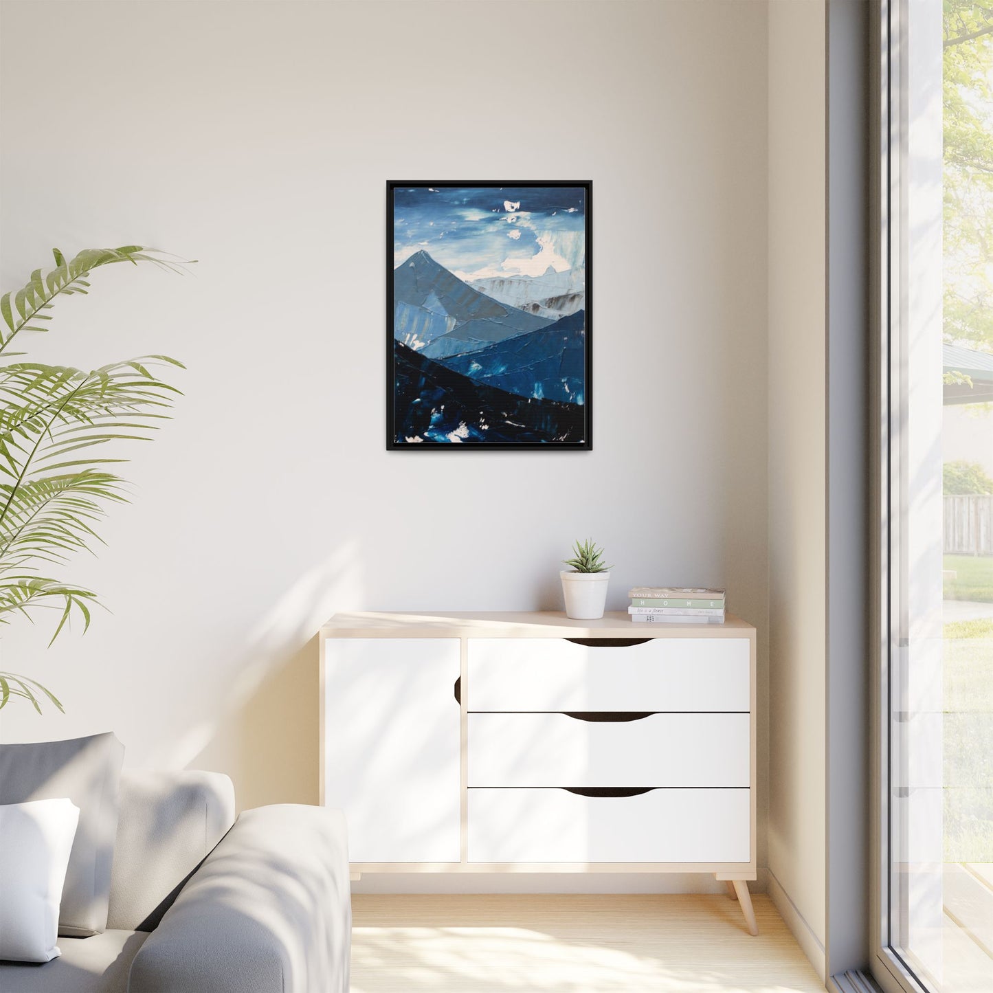 Blue Mountain Landscape Matte Canvas Framed | Abstract Mountain Wall Art
