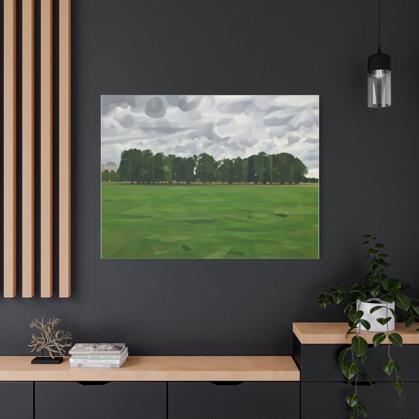 Green Field Landscape Canvas Print — Tranquil Park Scene Matte Stretched Canvas