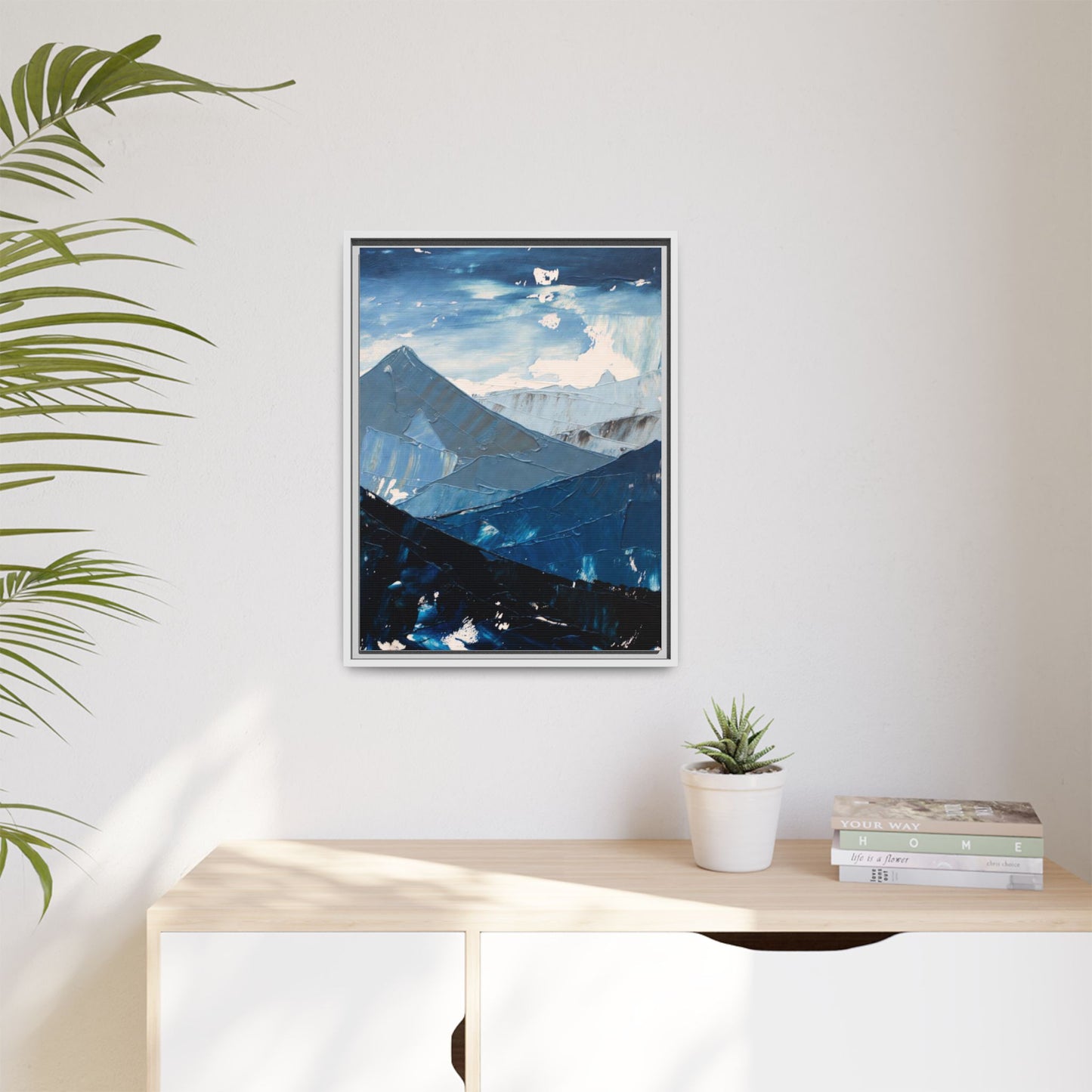 Blue Mountain Landscape Matte Canvas Framed | Abstract Mountain Wall Art