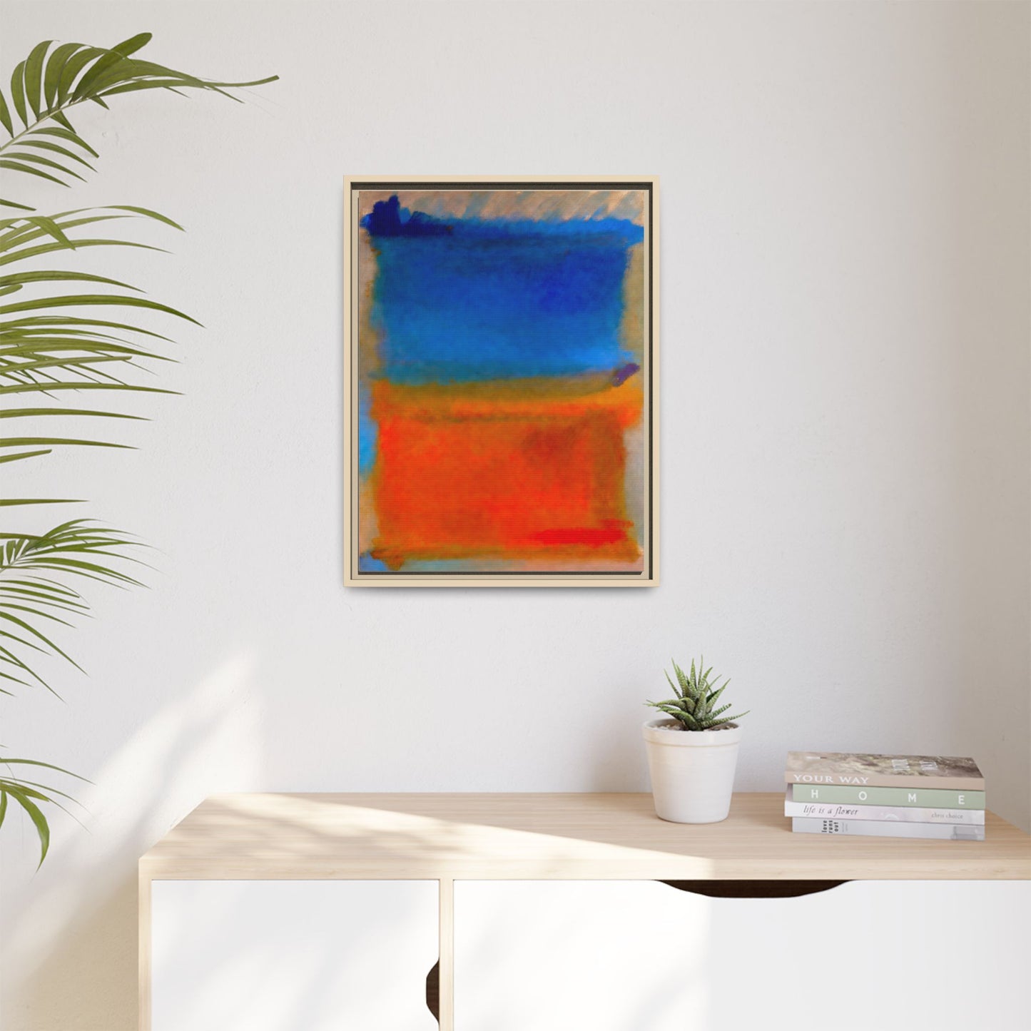 Abstract Color Block Matte Canvas Framed Wall Art — Blue & Orange Modern Painting