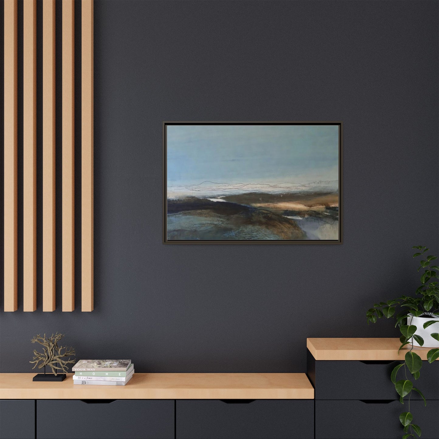 Framed Matte Canvas Wall Art — Serene Abstract Blue Landscape
