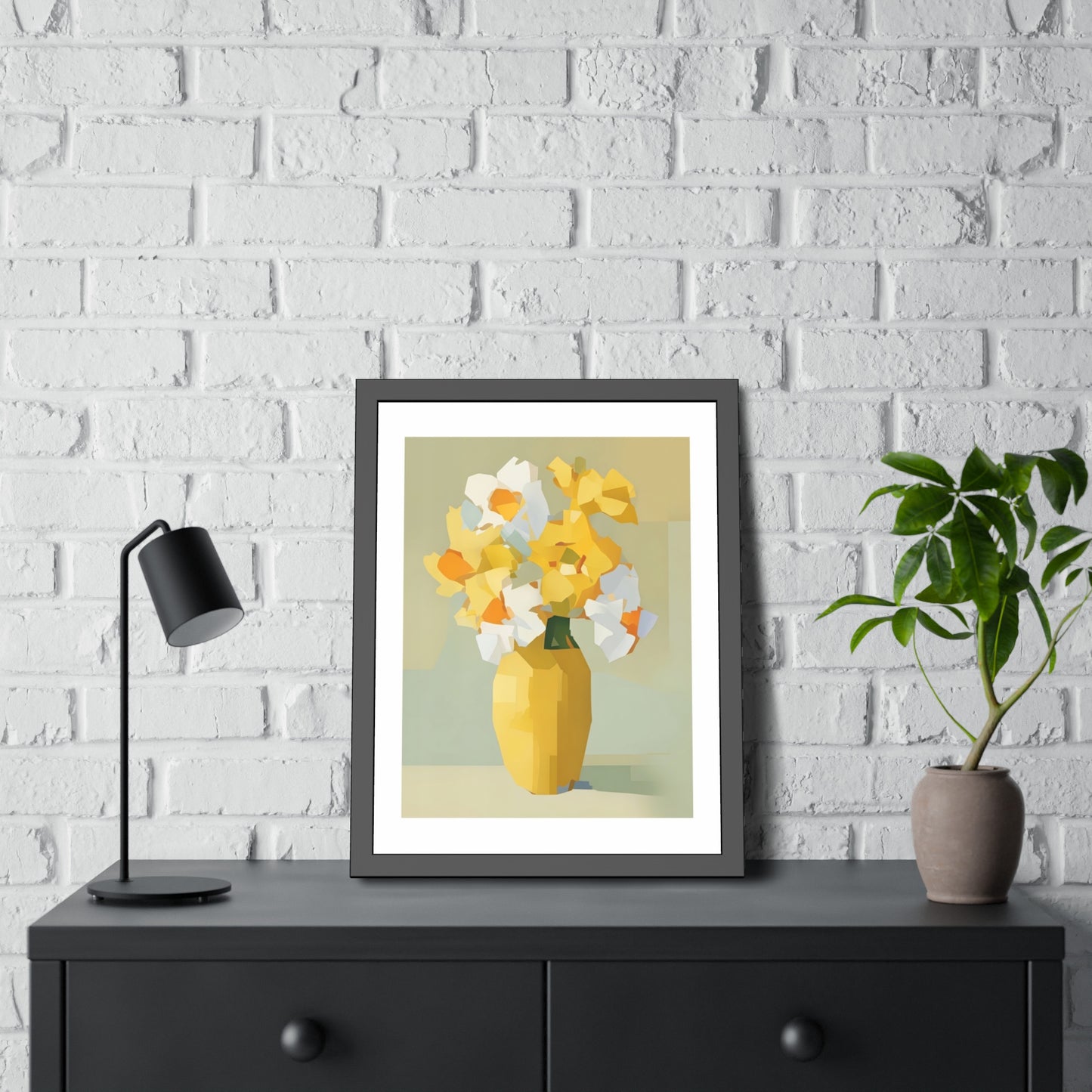 Framed Poster — Yellow Floral Vase Wall Art (Modern Abstract Bouquet)