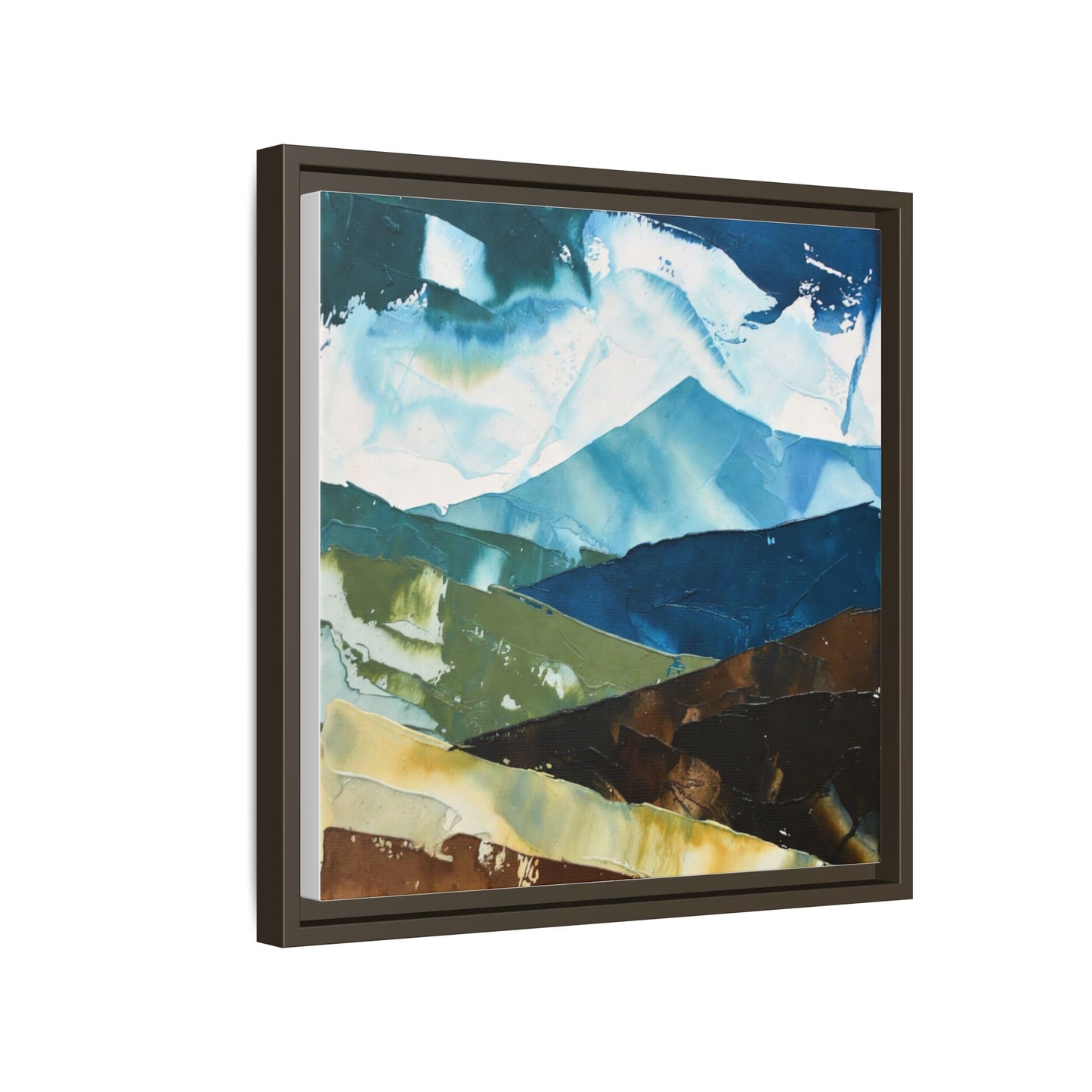 Framed Abstract Mountain Canvas Art — Blue & Earthtone Landscape Print