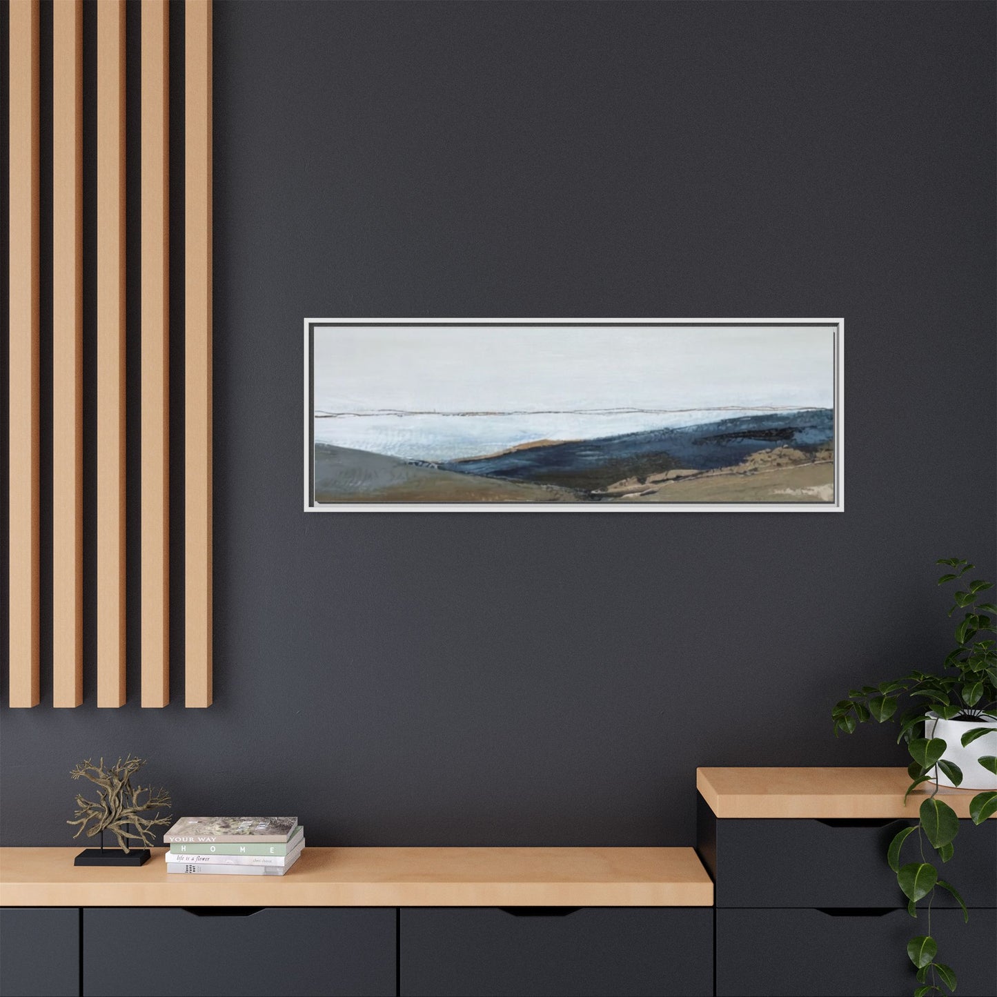 Framed Matte Canvas Wall Art — Serene Coastal Abstract Landscape