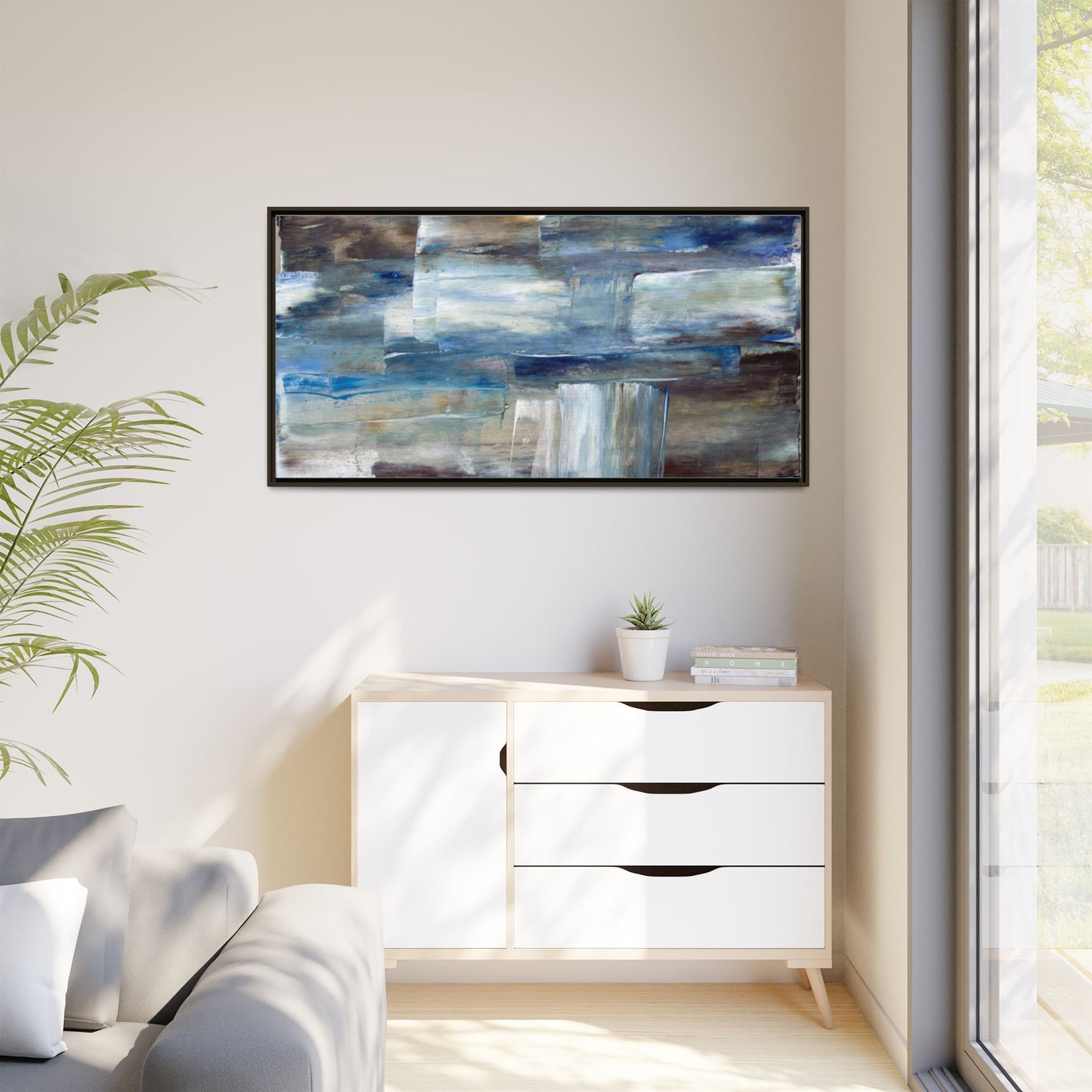 Abstract Blue Coastal Matte Canvas Framed Wall Art
