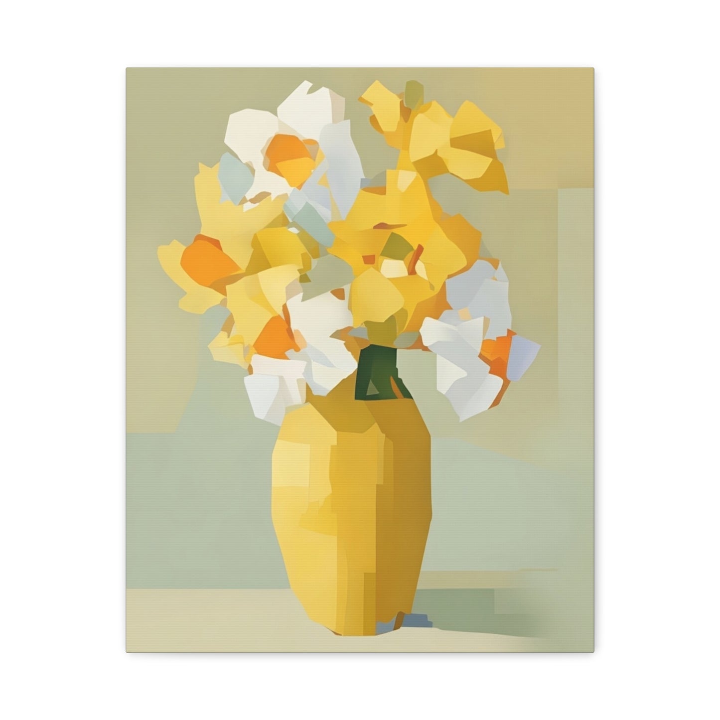 Yellow Vase Floral Canvas Print — Modern Abstract Daffodil Wall Art