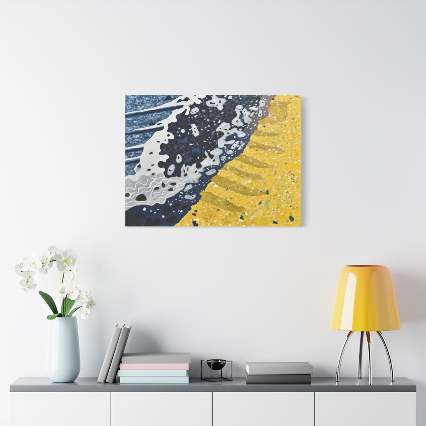 Abstract Blue & Yellow Fluid Art Canvas Print — Matte Stretched Wall Art