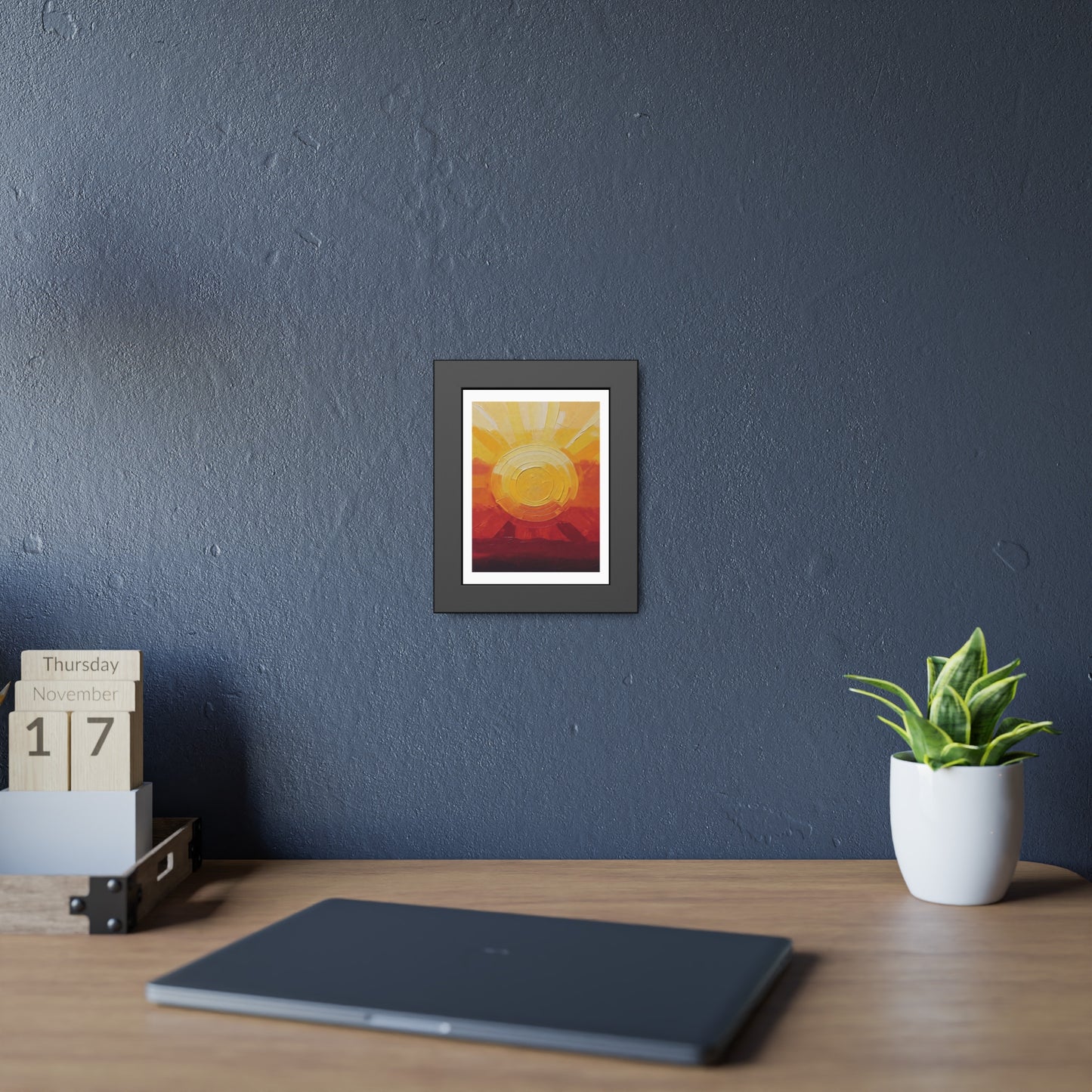 Sunburst Abstract Framed Art Print — Warm Sunrise Poster