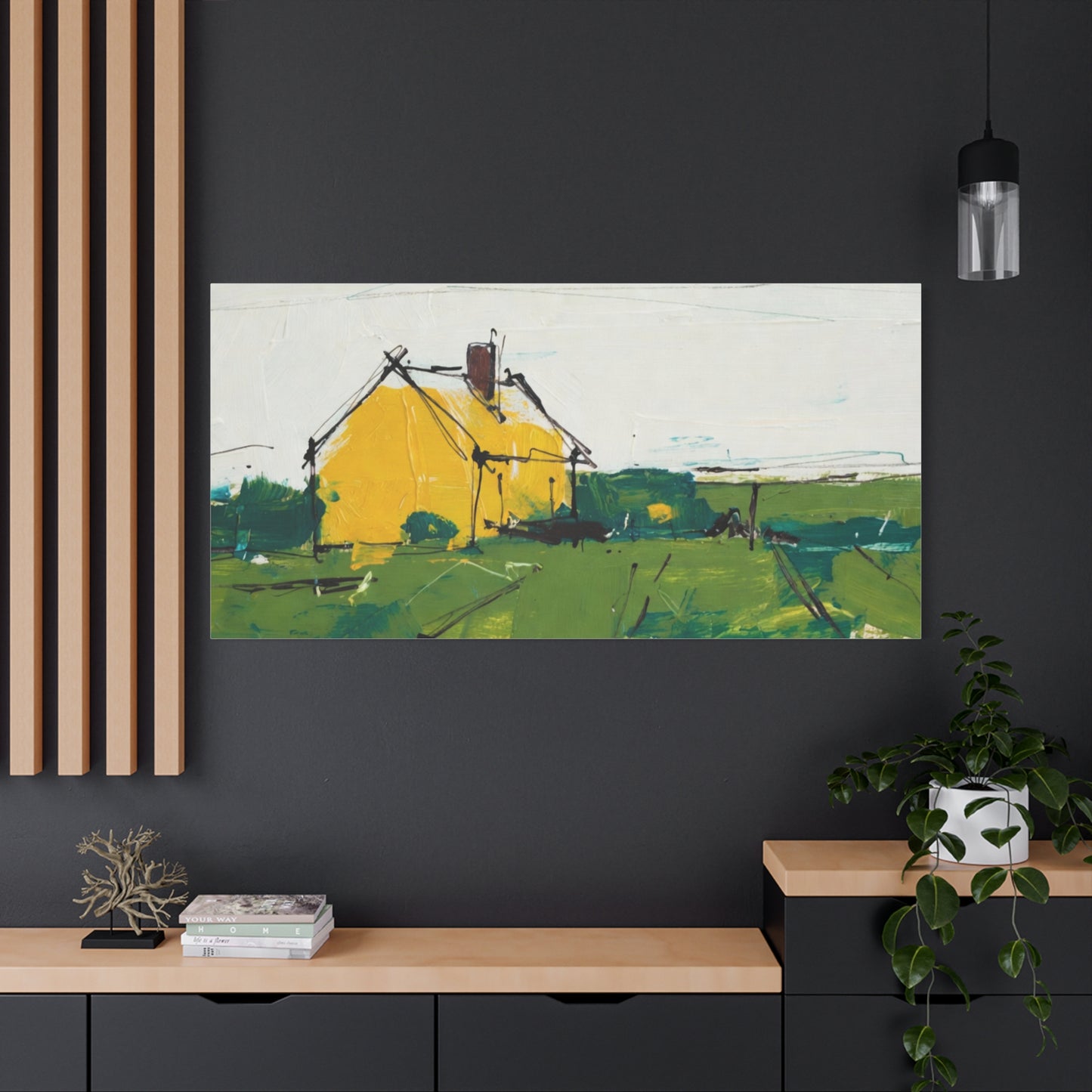 Yellow Cottage Landscape Canvas - Matte Stretched Wall Art