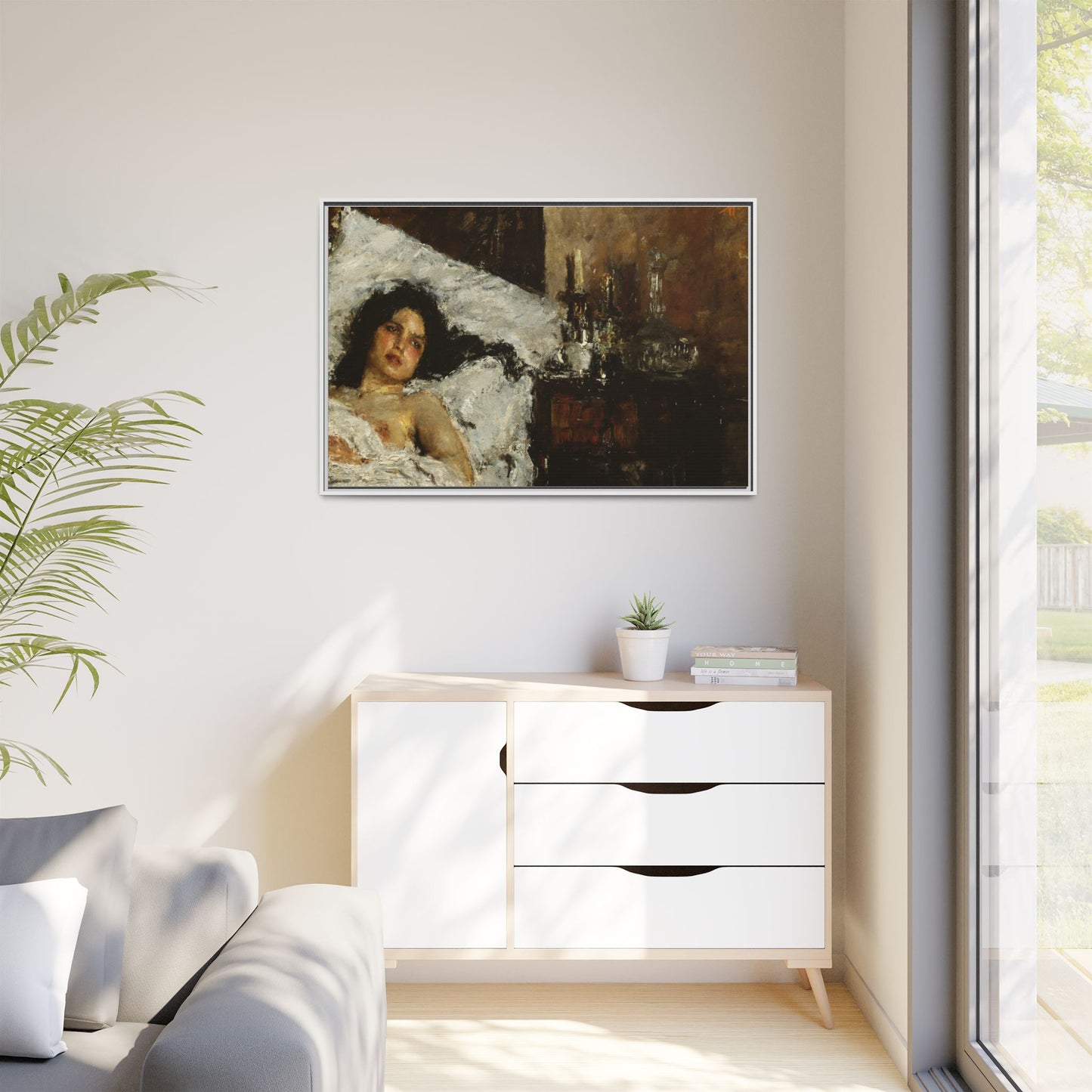 Resting by Antonio Mancini Framed Matte Canvas Wall Art Print