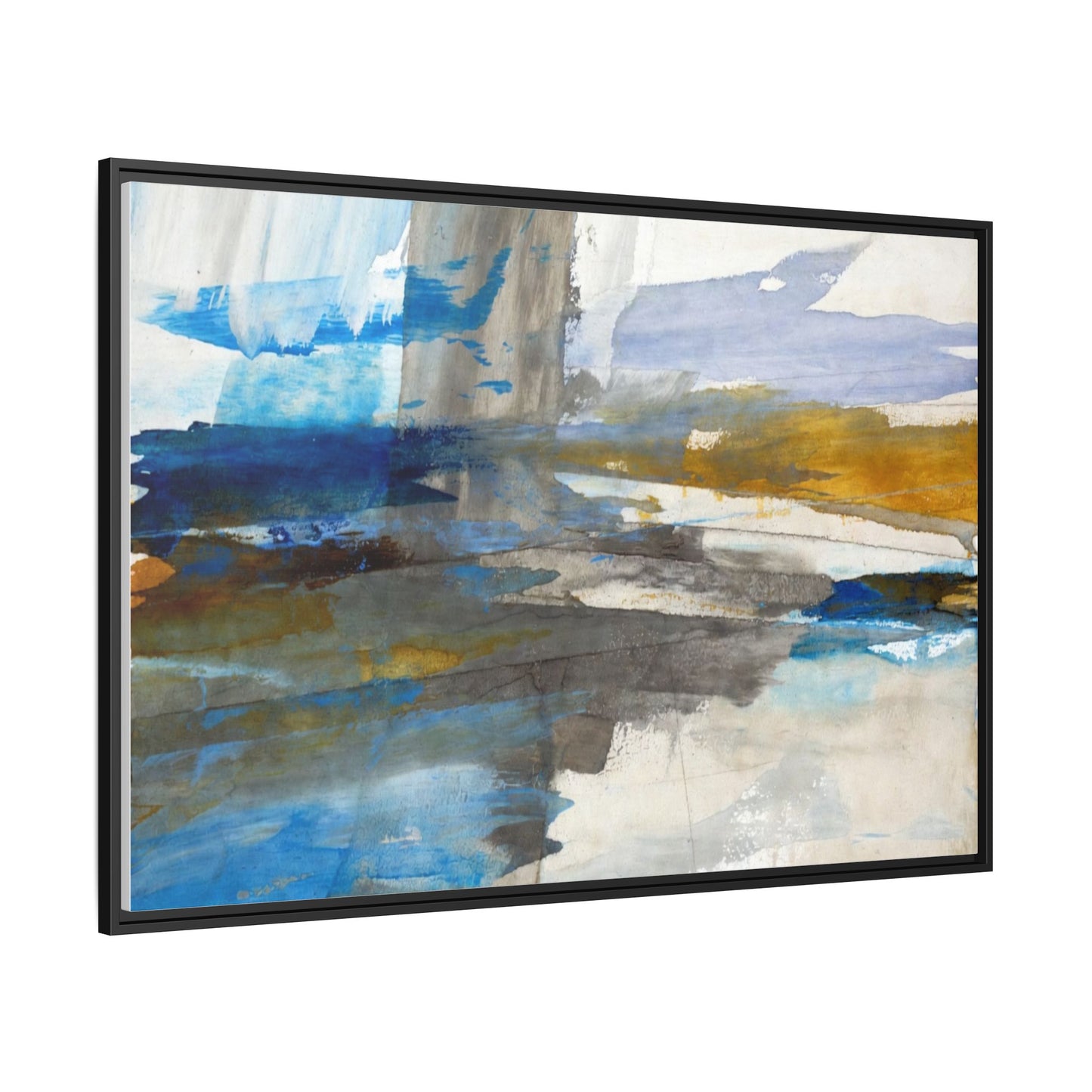 Abstract Blue & Gold Framed Canvas Art — Matte Multi-Color Wall Print