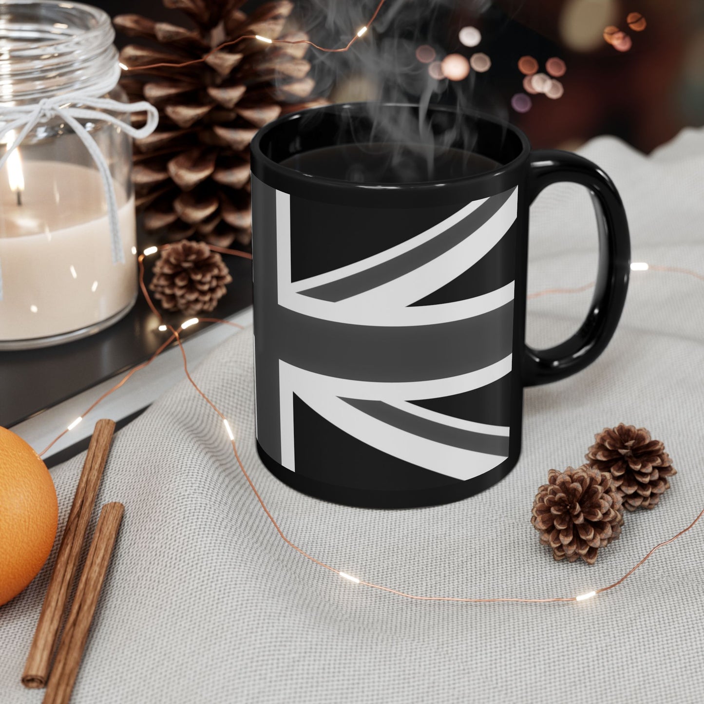 Black Union Jack Mug – Monochrome British Flag Coffee Cup (11oz & 15oz)
