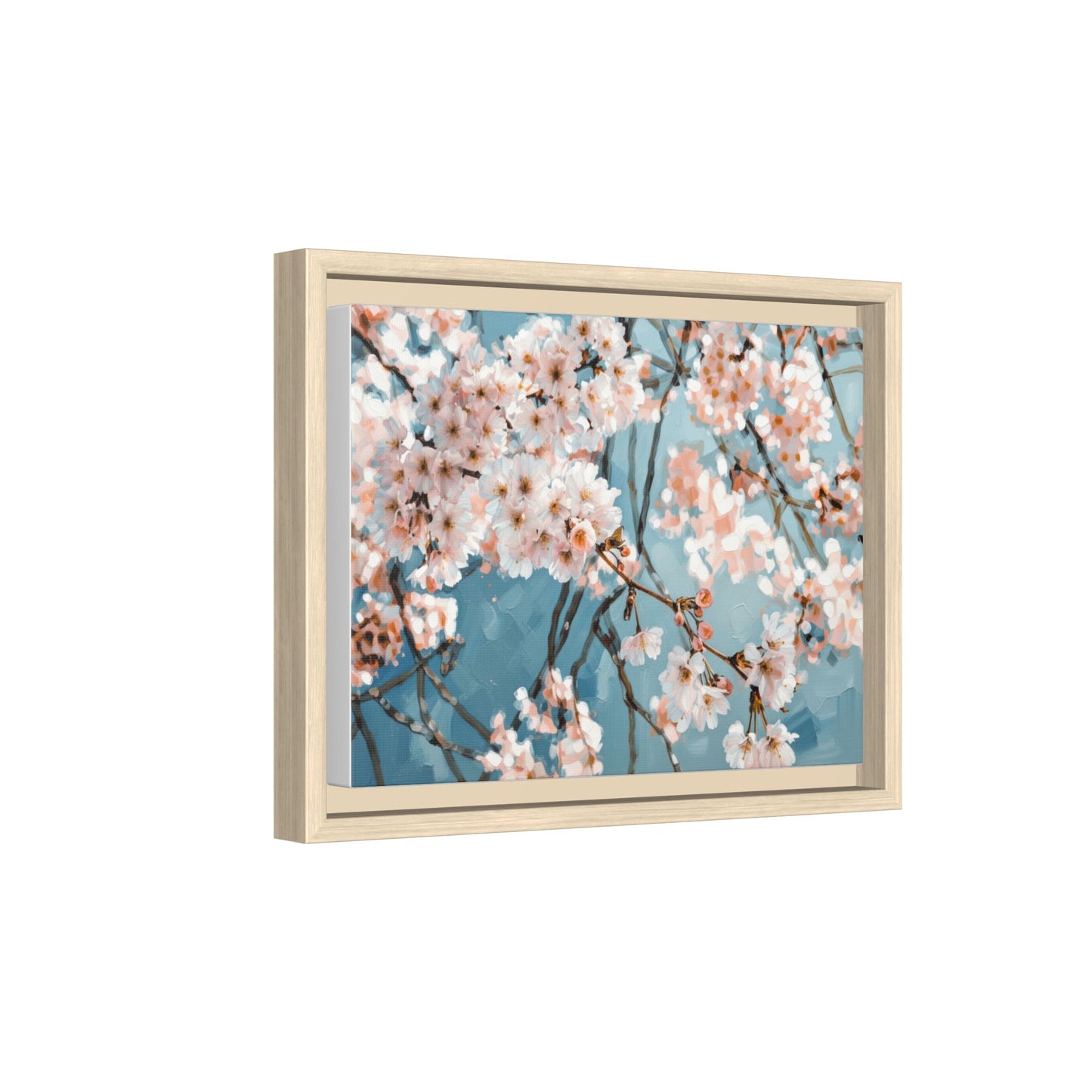 Framed Cherry Blossom Matte Canvas Print — Soft Pink Floral Wall Art