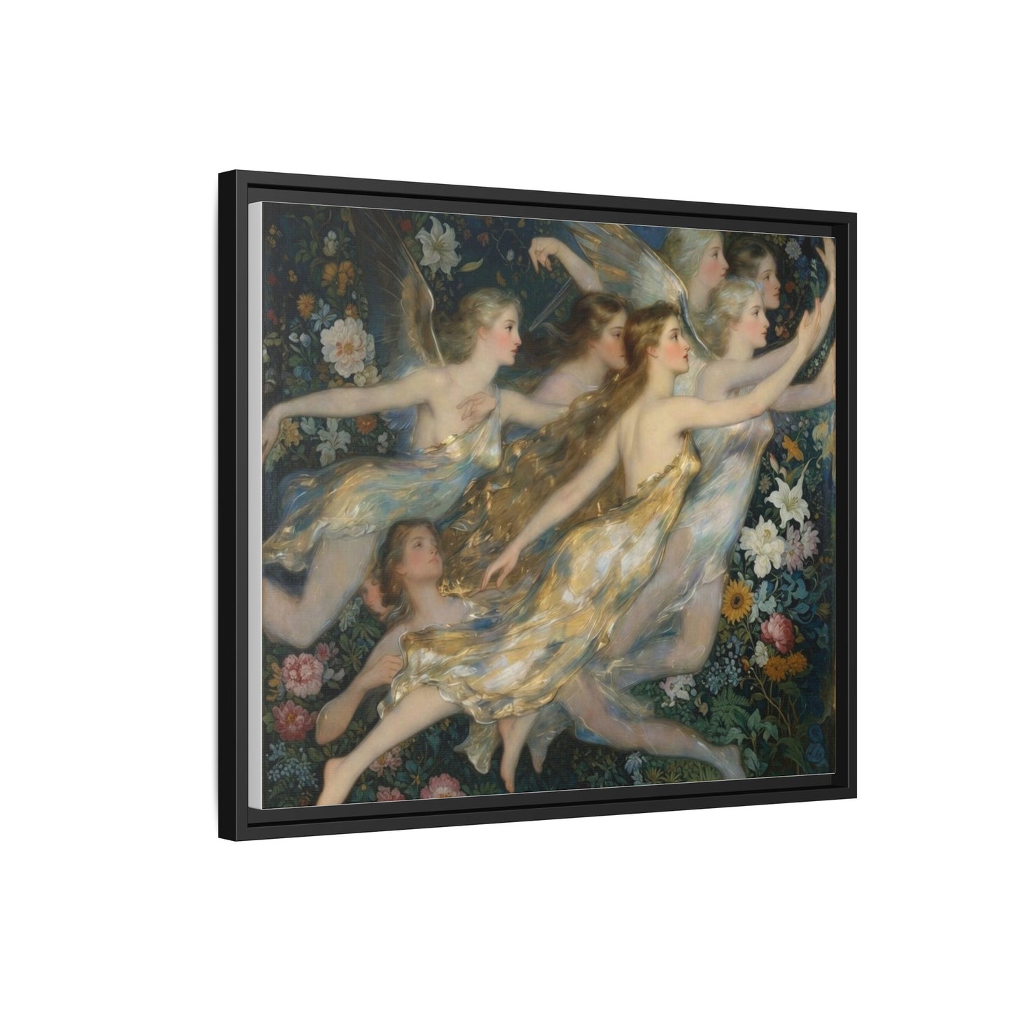 Framed Matte Canvas Wall Art — Vintage Fairies & Floral Painting