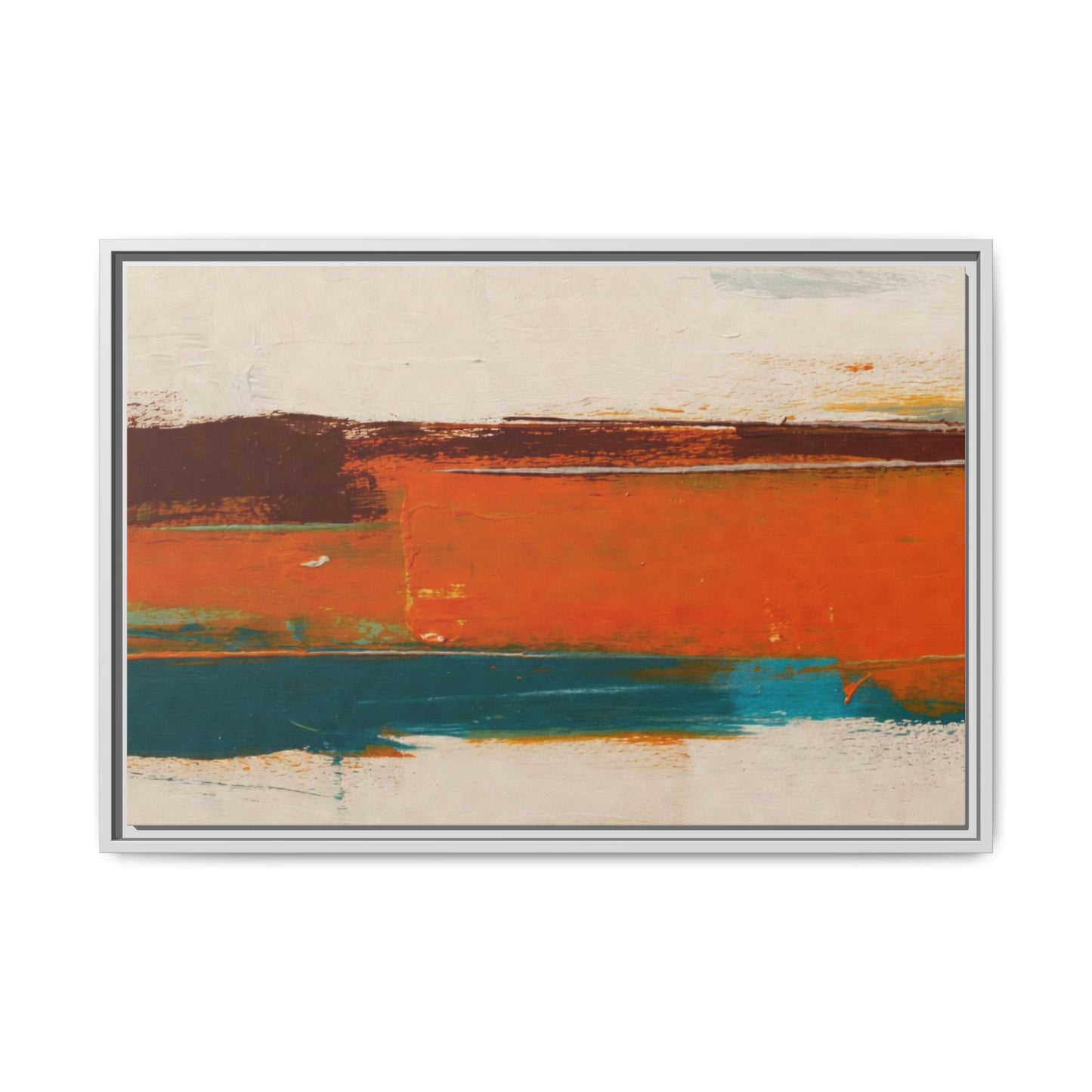 Abstract Horizon Matte Canvas Framed Print — Modern Orange Teal Wall Art