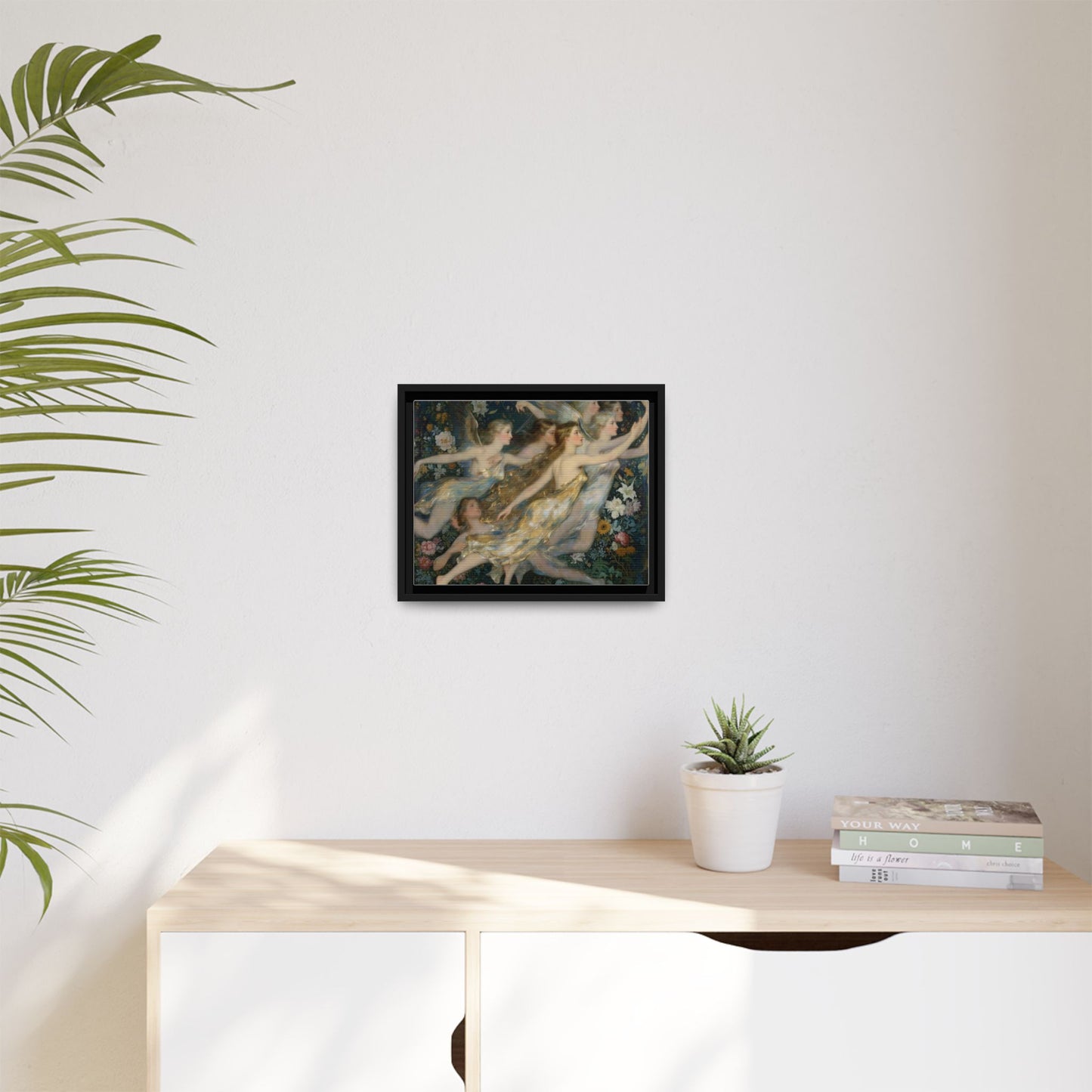 Framed Matte Canvas Wall Art — Vintage Fairies & Floral Painting