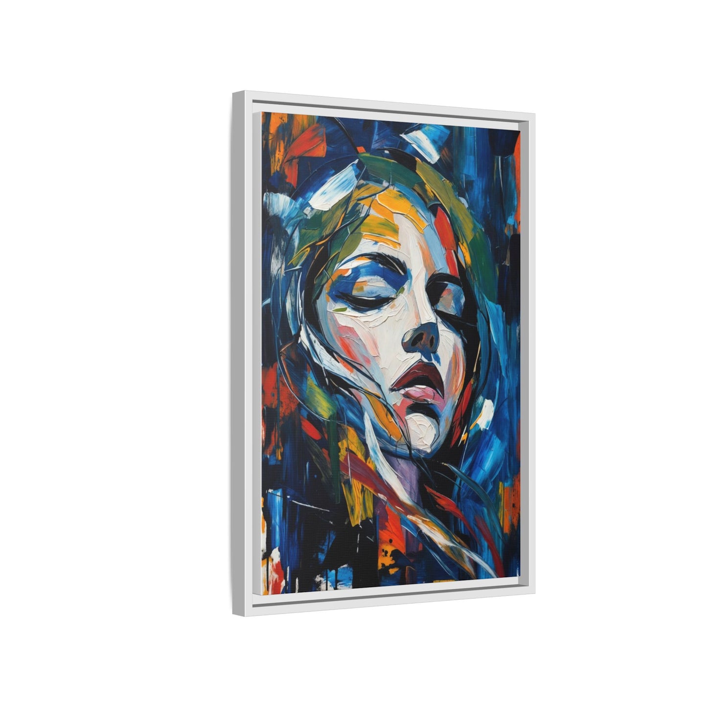 Abstract Colorful Woman Portrait — Framed Matte Canvas Wall Art