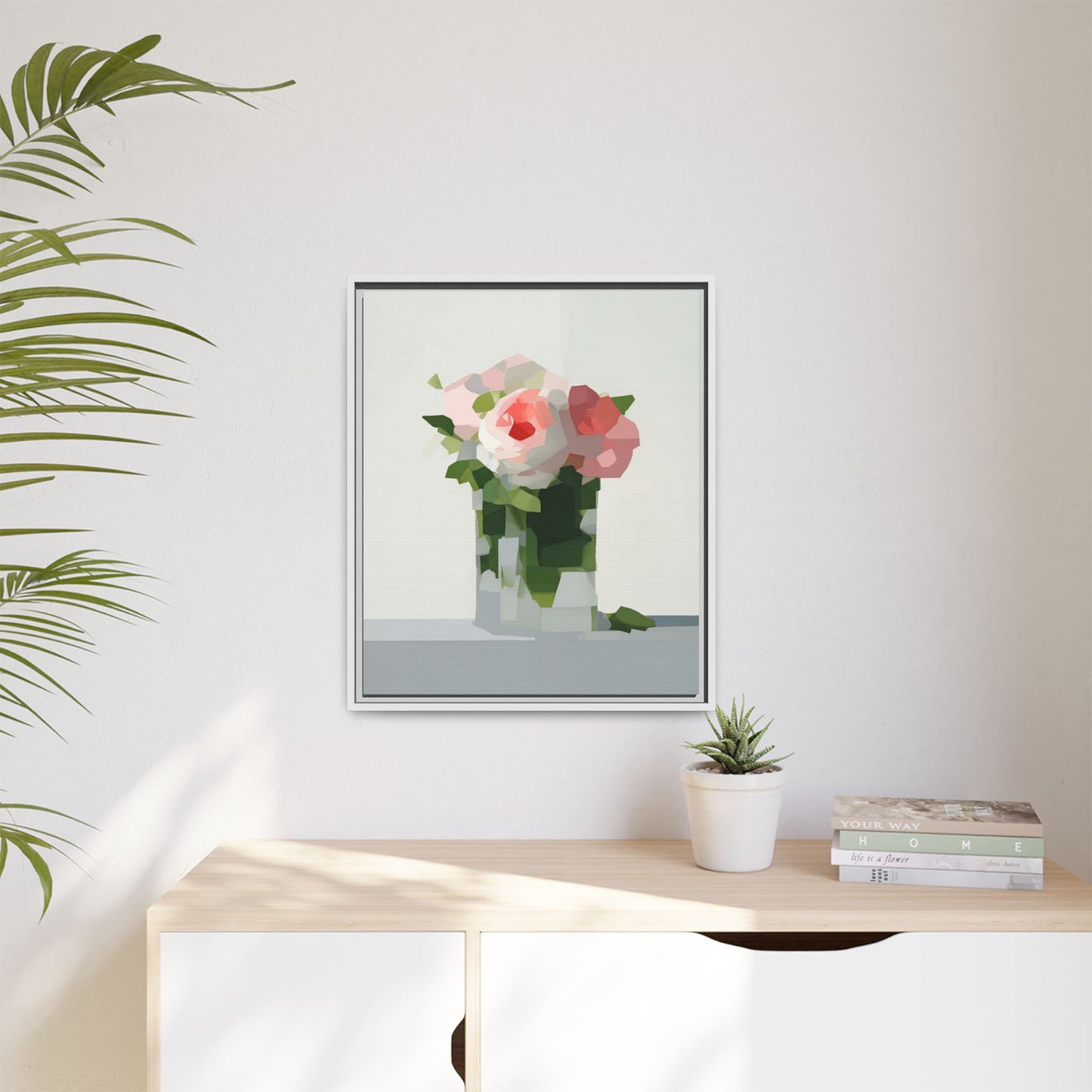 Framed Floral Canvas Print — Modern Pink Roses Still Life