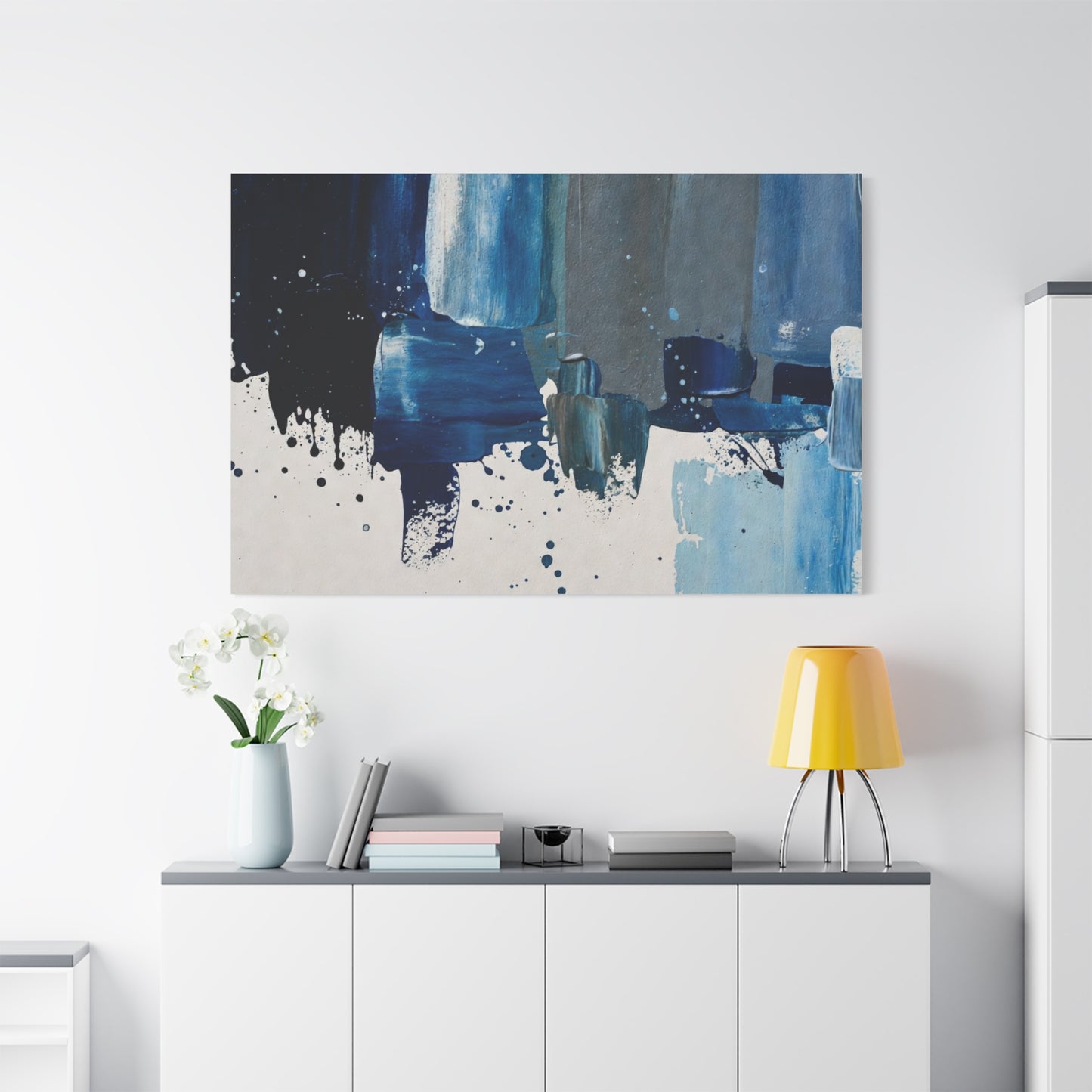 Blue Abstract Canvas Wall Art – Modern Matte Stretched Canvas