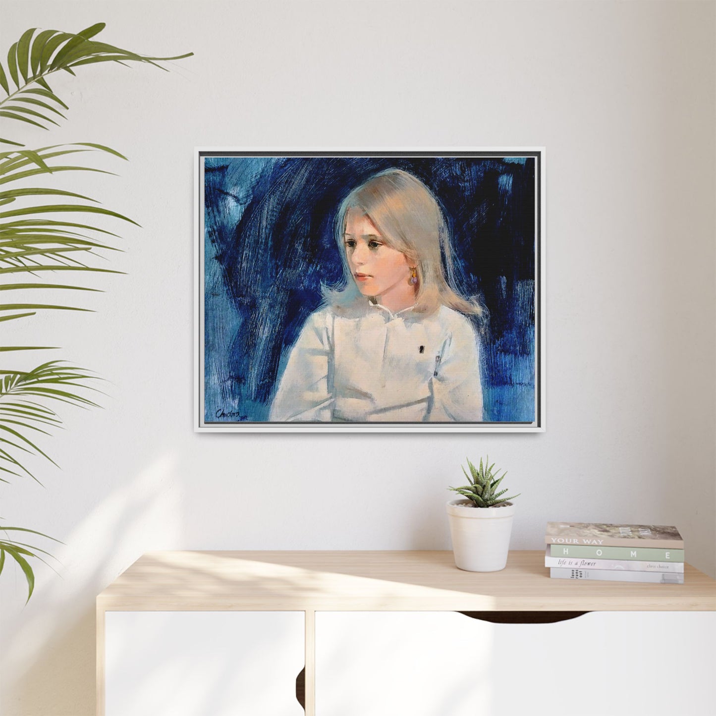 Painting of girl by Unknown Artist Framed Matte Canvas Classic Wall Art