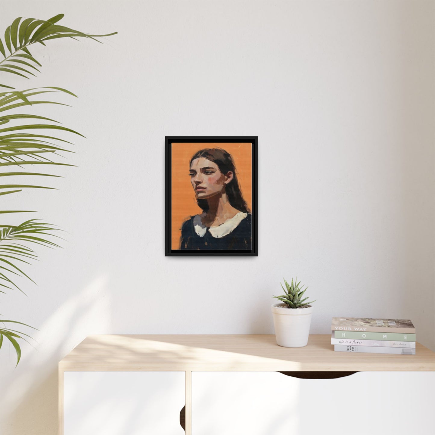 Framed Matte Canvas Portrait Art — Modern Figurative Painting on Orange