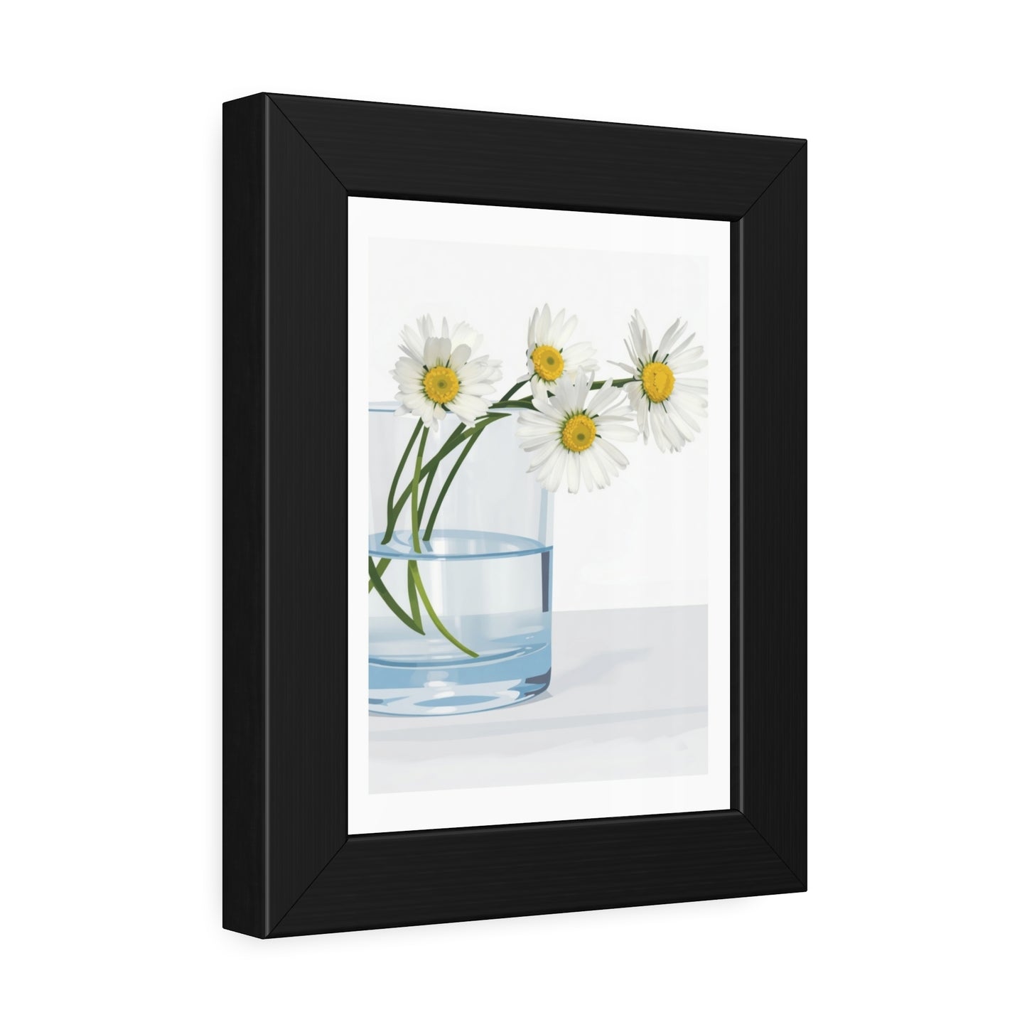 Framed Poster — Daisies in Glass Vase Wall Art, Minimal Botanical Print for Living Room