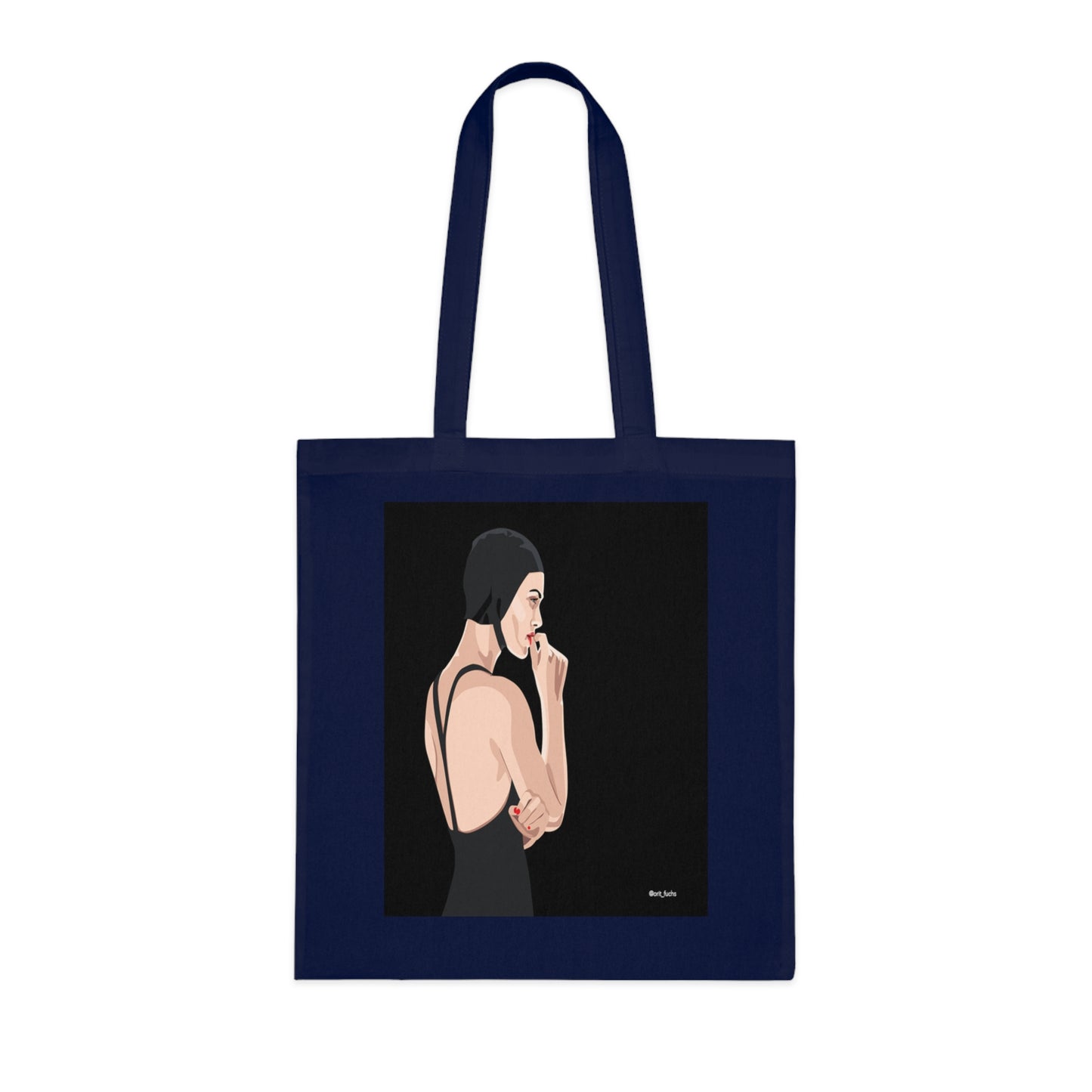 Minimalist Femme Portrait Cotton Tote — Chic Black-Back Illustration Tote Bag