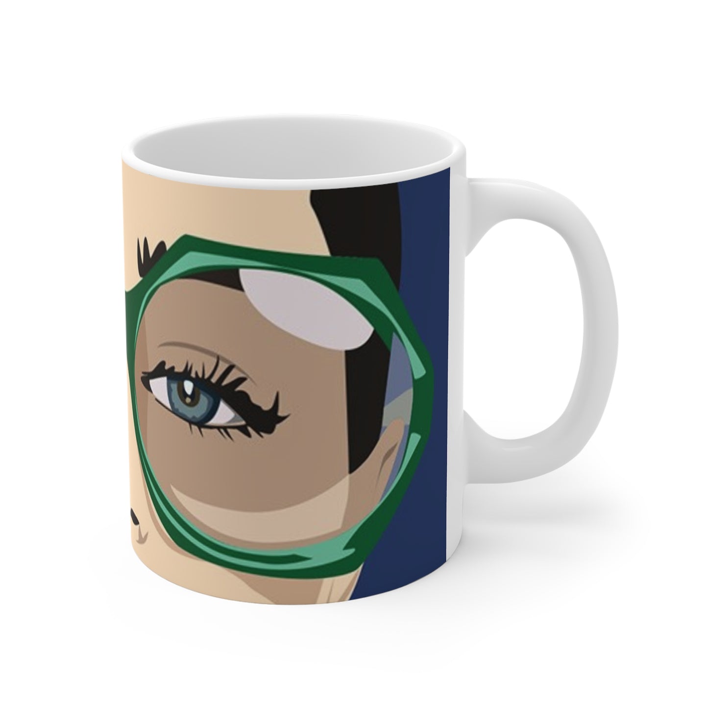 11oz Mug — Retro Green Glasses Pop Art Face Coffee Cup