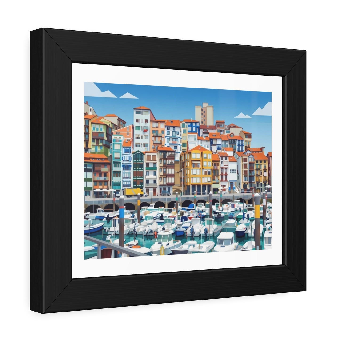 Harbor Marina Framed Poster — Colorful Coastal Cityscape Wall Art