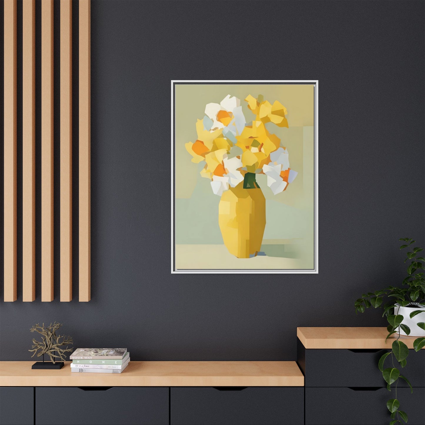 Framed Floral Canvas Print — Yellow Vase Bouquet Wall Art