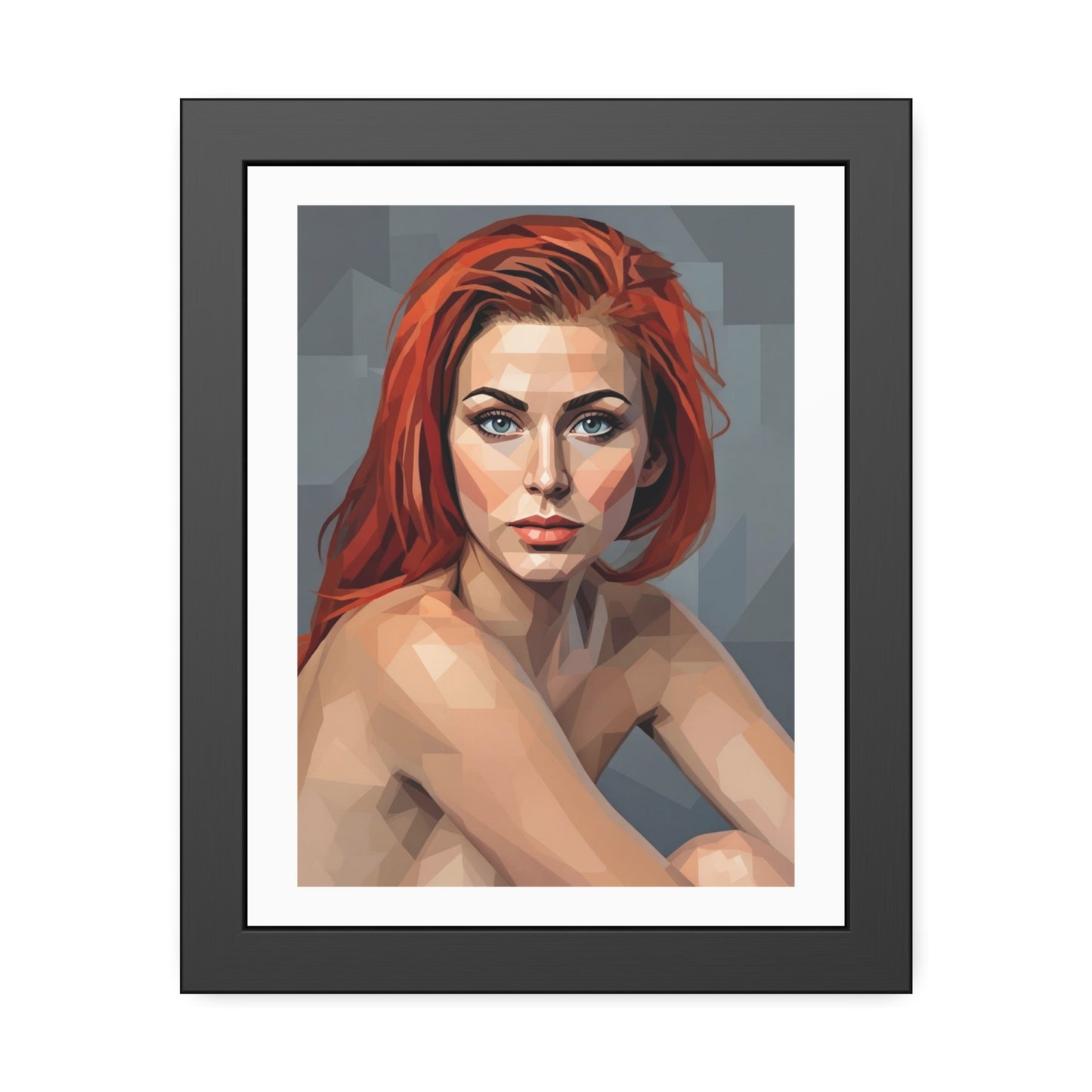 Framed Poster — Geometric Redhead Portrait Art Print