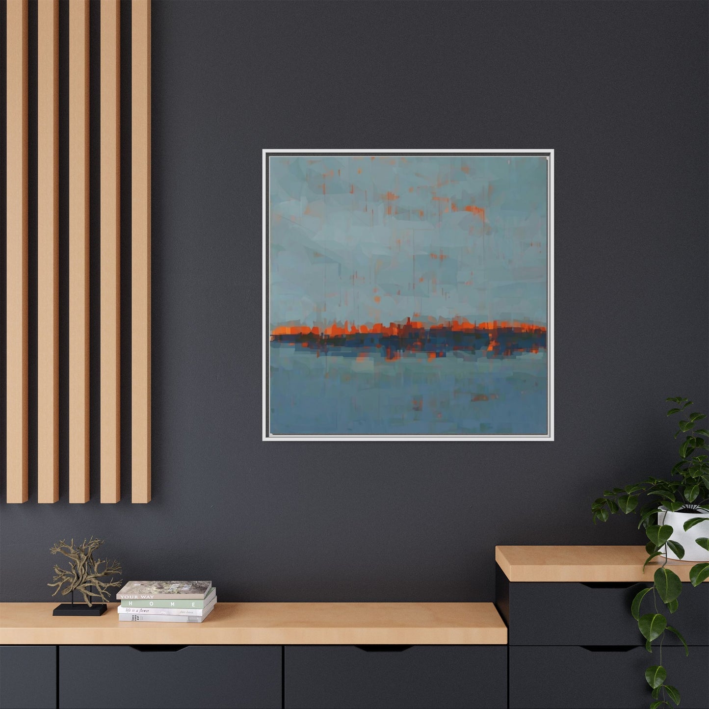 Framed Canvas Art — Teal & Orange Abstract Seascape