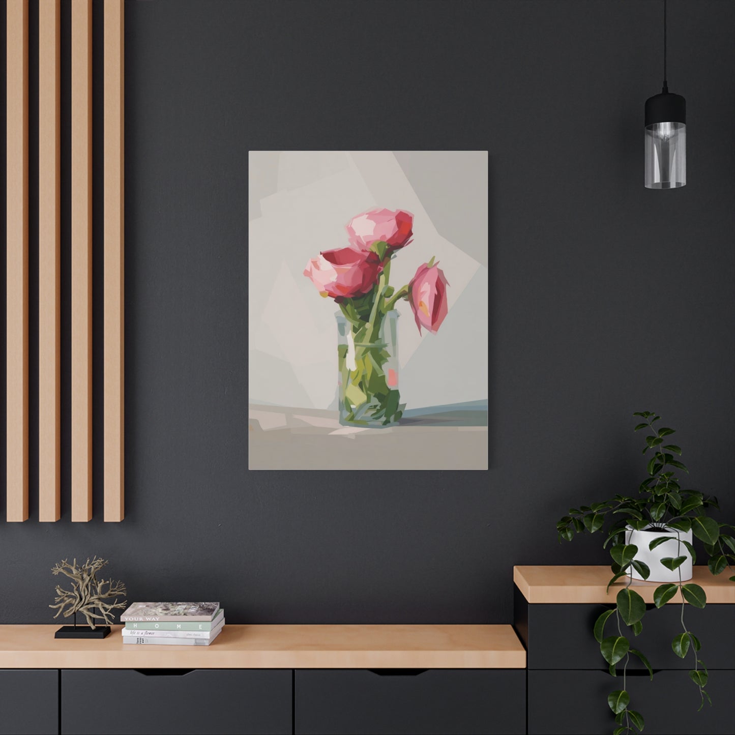 Pink Floral Vase Canvas Print — Stretched Matte Wall Art