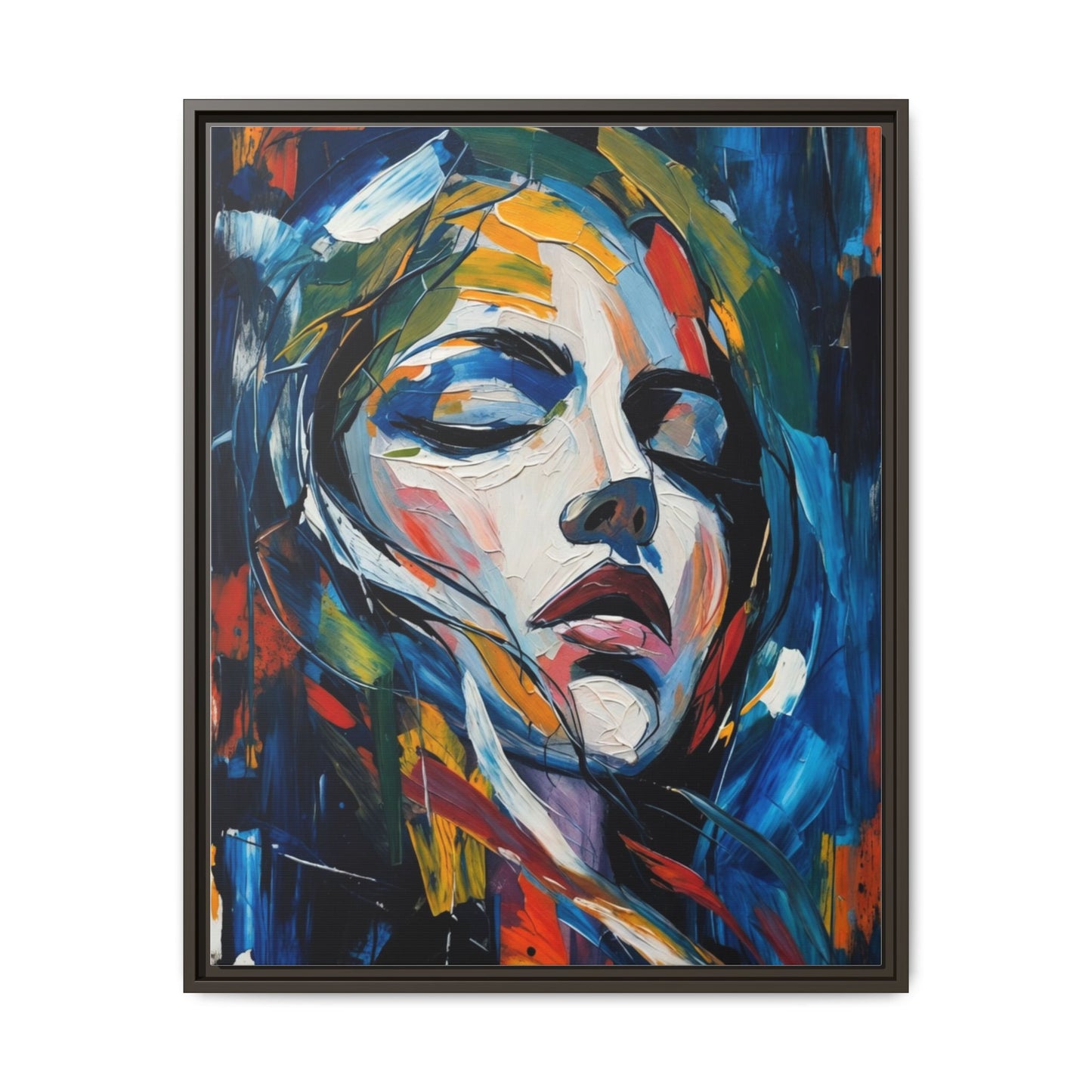 Abstract Colorful Woman Portrait — Framed Matte Canvas Wall Art