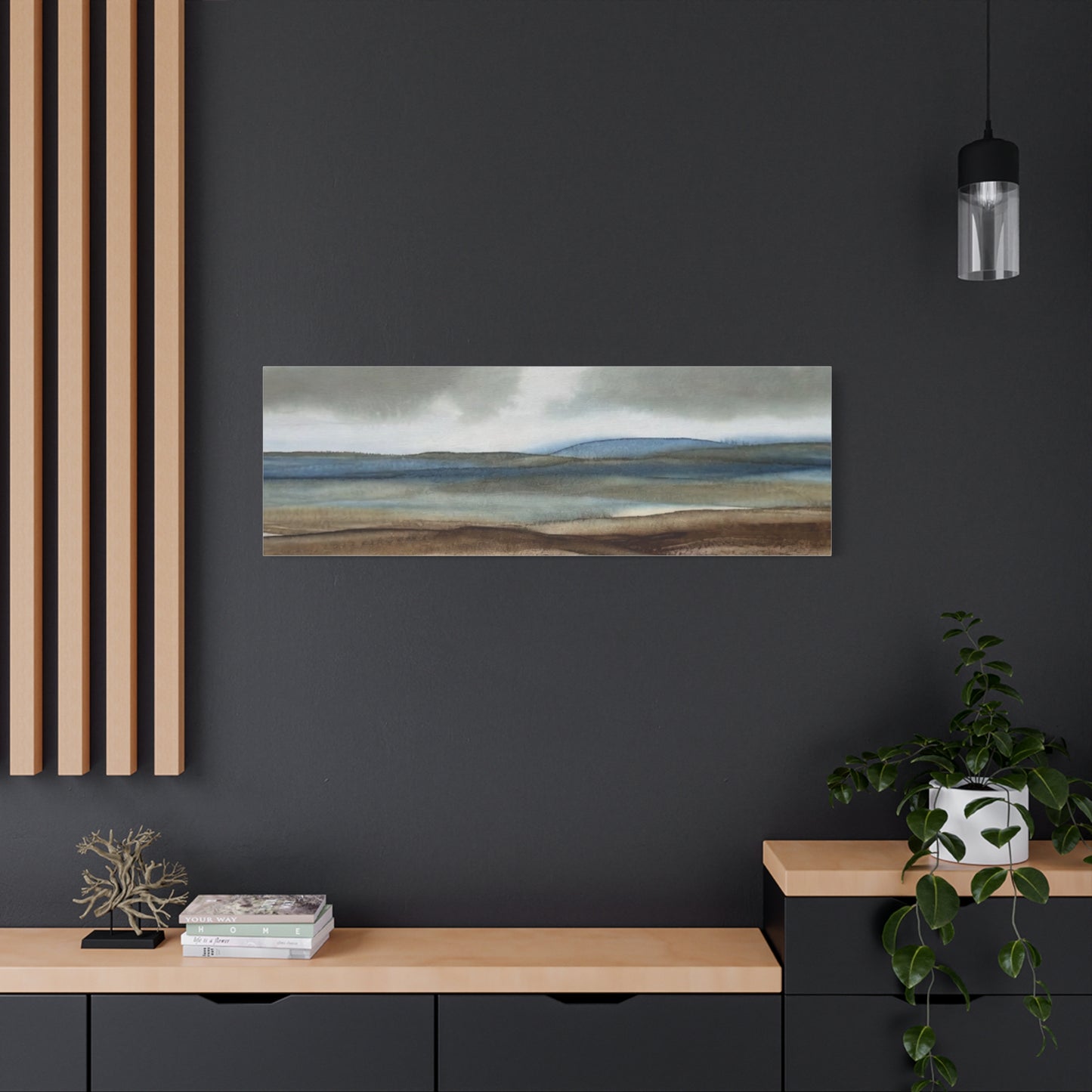Coastal Mist Matte Canvas Print — Serene Blue-Brown Landscape Wall Art