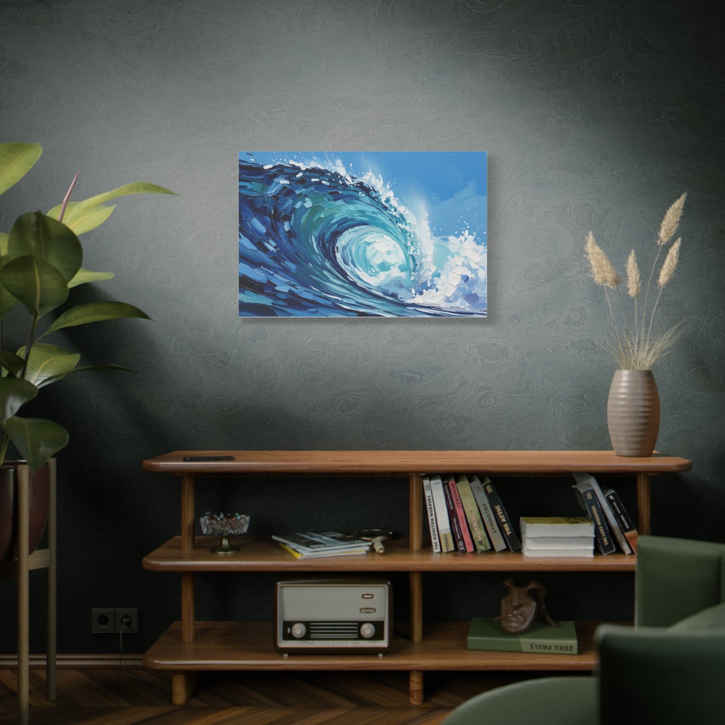 Ocean Wave Matte Canvas Wall Art — Blue Surf Wave Painting, Stretched 1.25"