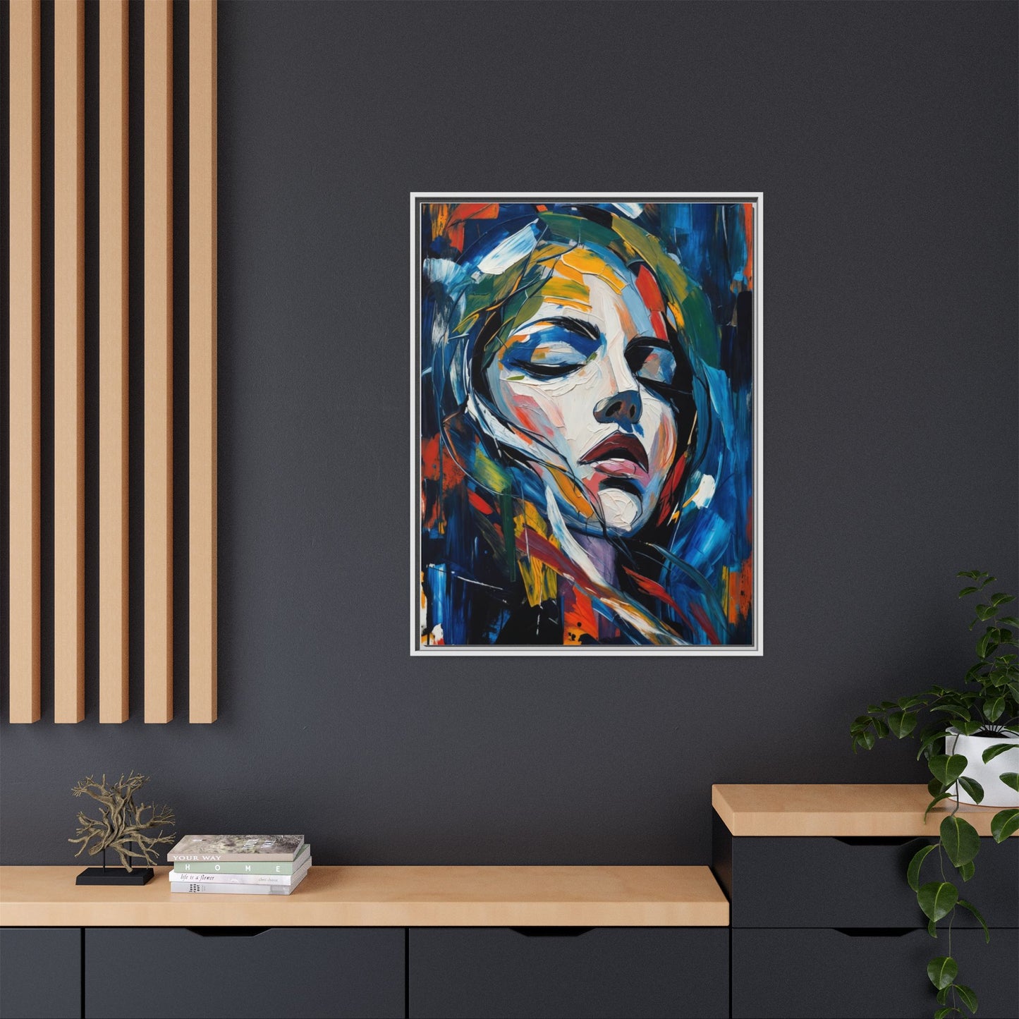 Abstract Colorful Woman Portrait — Framed Matte Canvas Wall Art