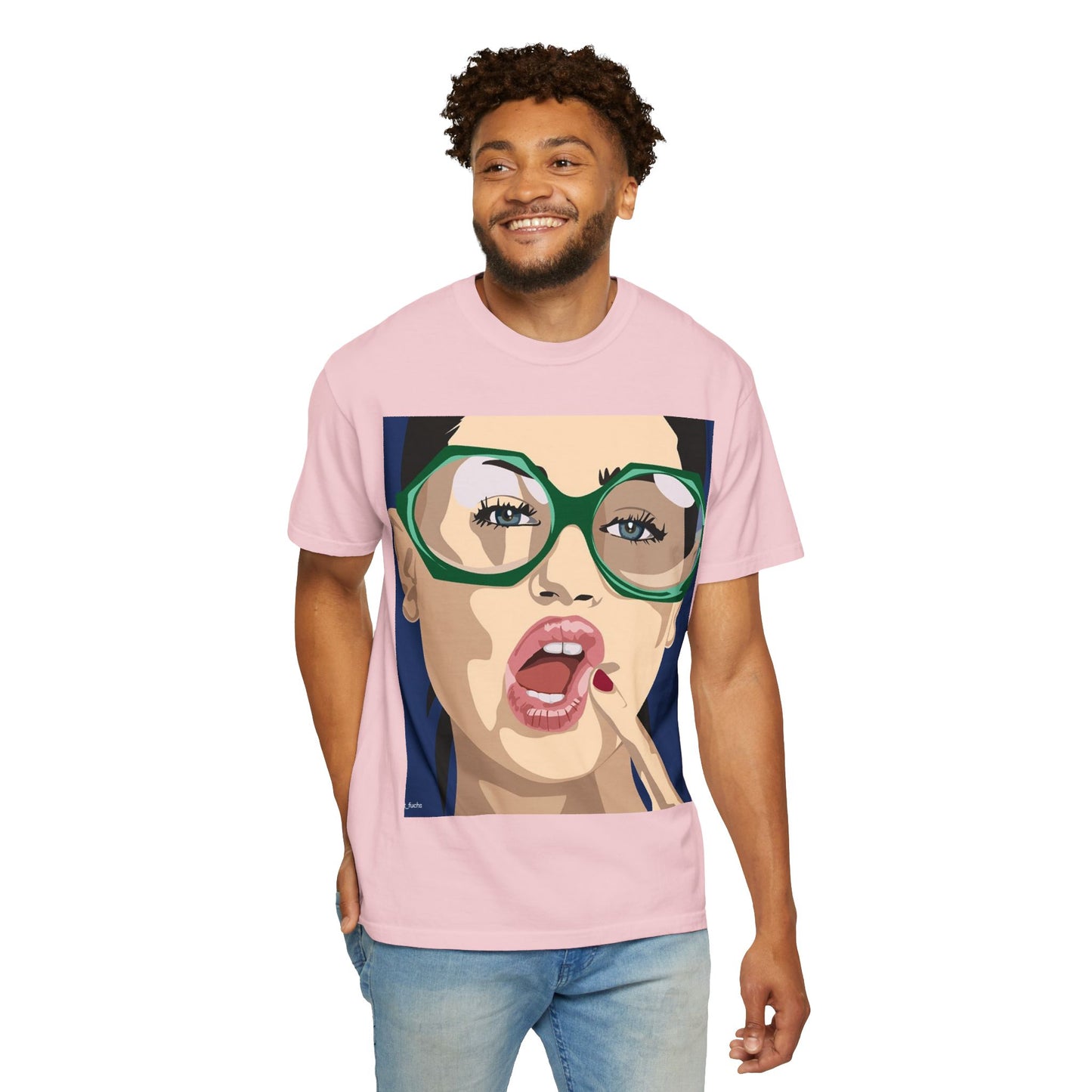 Pop Art Woman Graphic T‑Shirt — Retro Chic Green Glasses Design